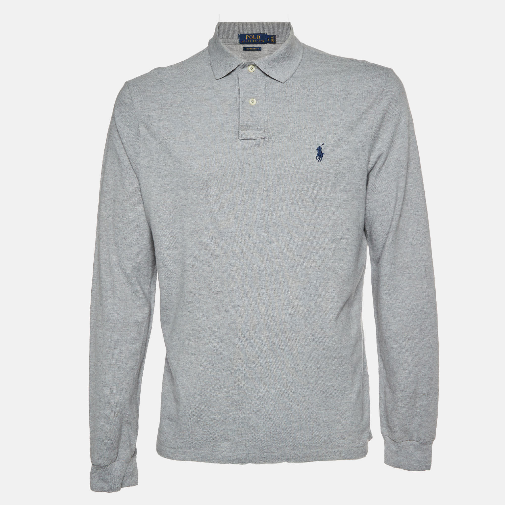 Polo Ralph Lauren Grey Cotton Pique Long Sleeve Polo T - Shirt