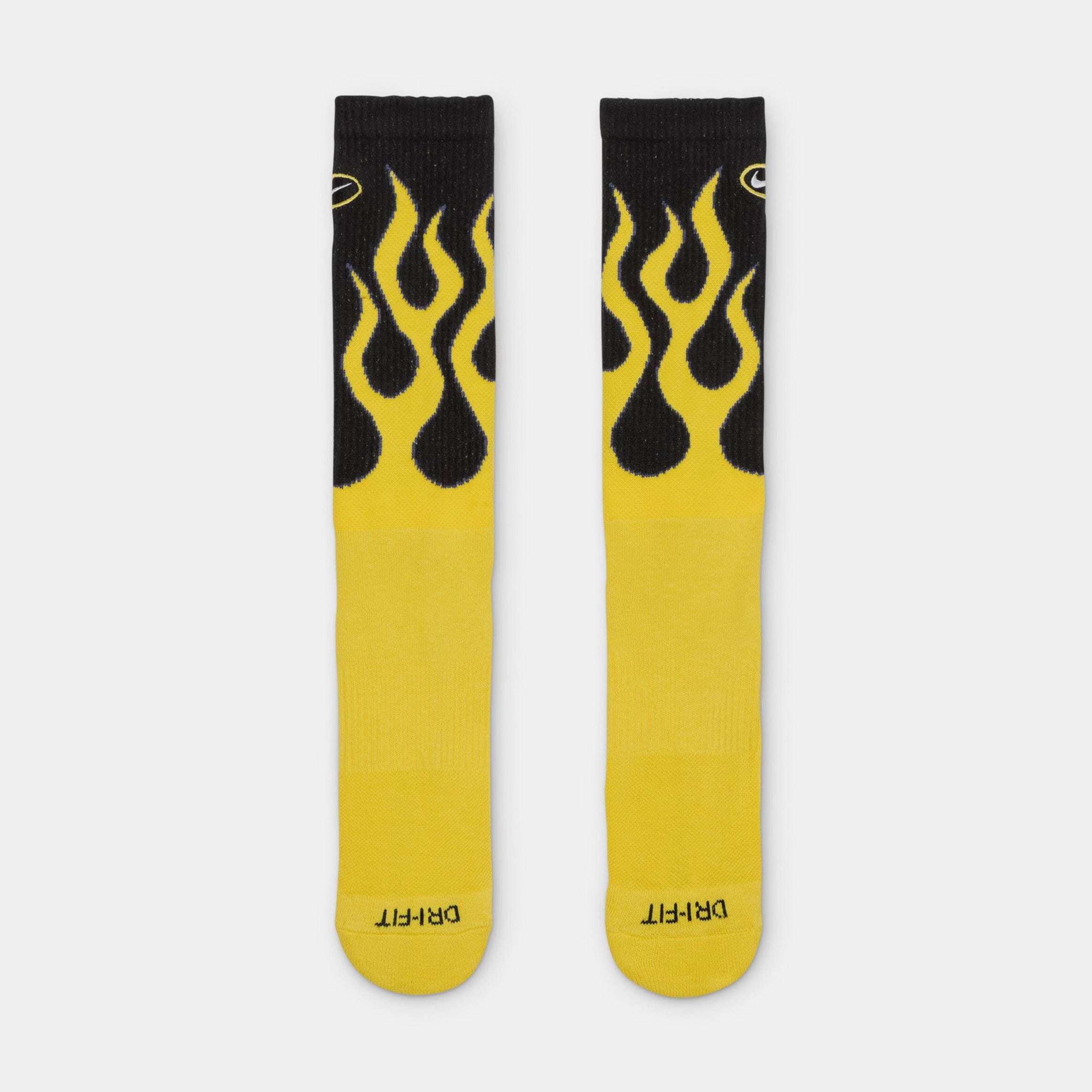 Nike Everyday Plush Cushioned Crew Flames Mens Socks (Black/Tour Yellow/White)