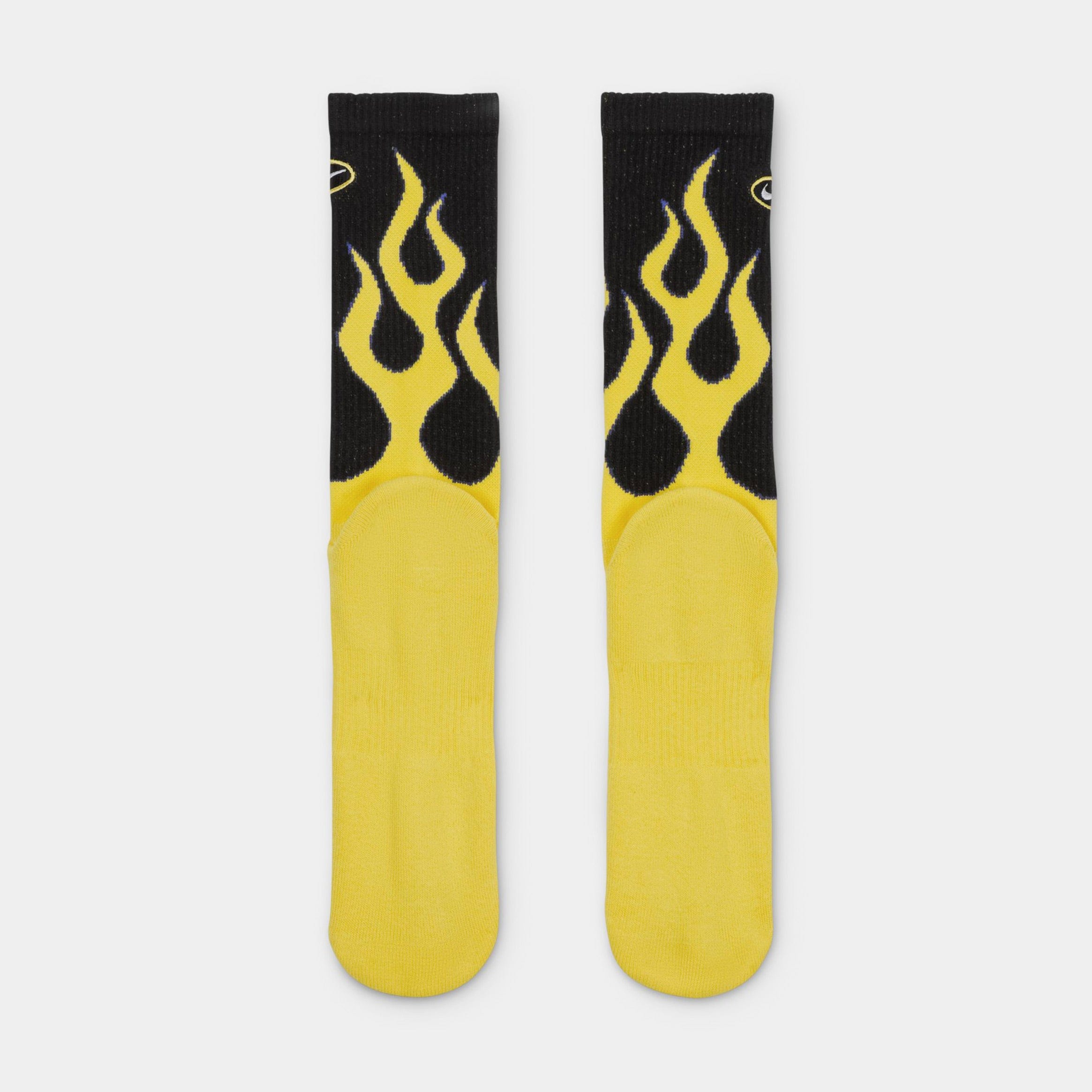 Nike Everyday Plush Cushioned Crew Flames Mens Socks (Black/Tour Yellow/White)