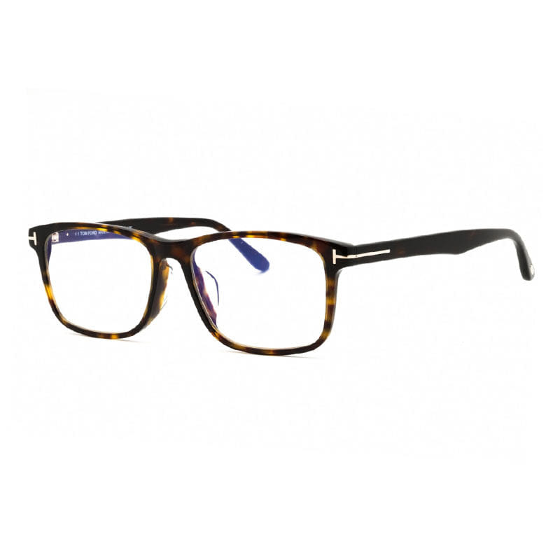 Tom Ford Eyeglasses Rectangle Full Rim, Dark Havana Frame and Clear/Blue - Light Block Lenses Lens FT5752 - F - B052