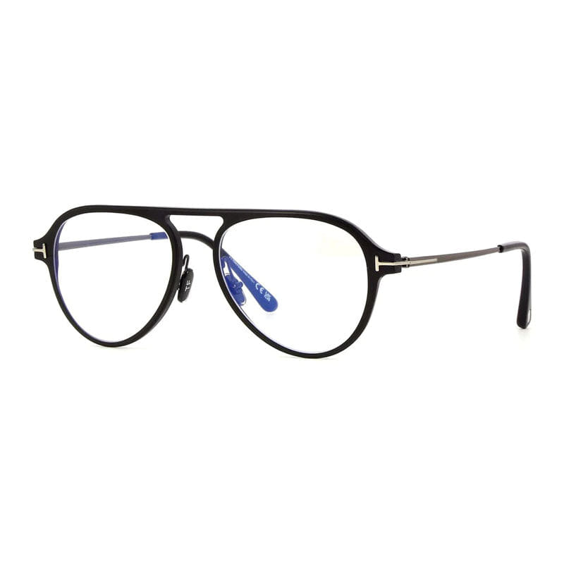 Tom Ford Eyeglasses Aviator Full Rim, Black Frame and Clear/Blue - Light Block Lenses Lens FT5972 - B005