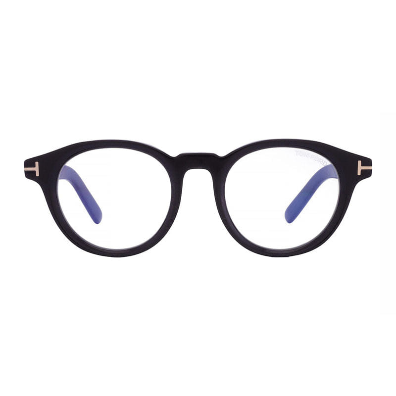 Tom Ford Eyeglasses Round Full Rim, Shiny Black Frame and Clear Blue Light Block Lenses Lens FT5931 - D - B001