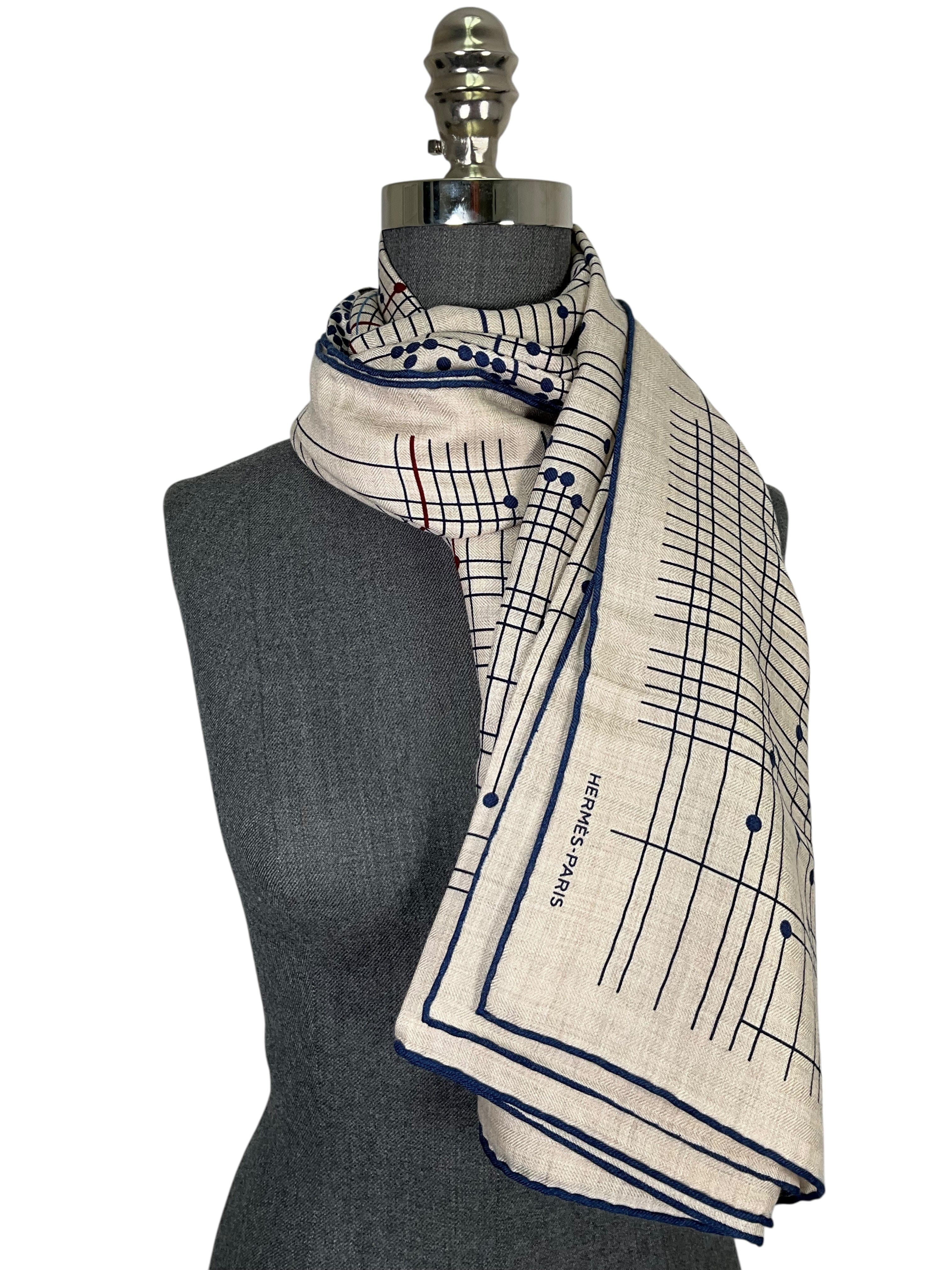 HERMES Cashmere Silk Cheval Celeste Shawl 140 NEW
