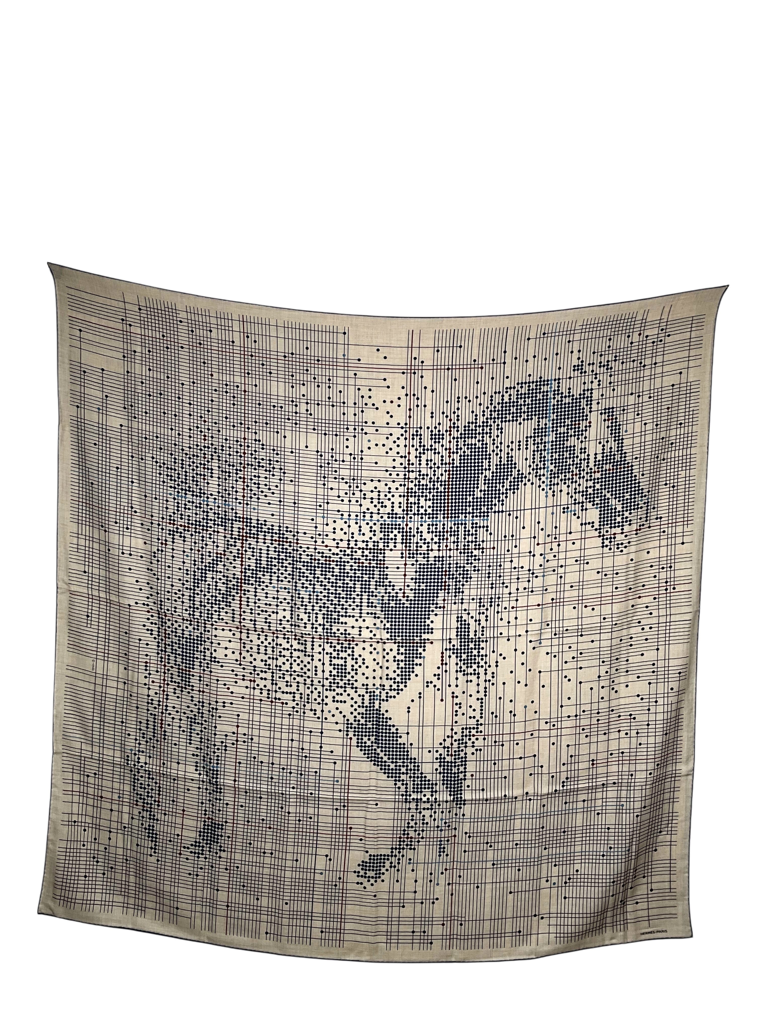 HERMES Cashmere Silk Cheval Celeste Shawl 140 NEW