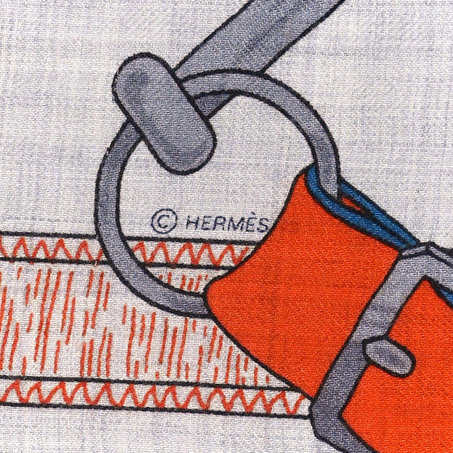 Hermes Cashmere Silk Eperon D'Or Shawl 140 Orange Gris Chine