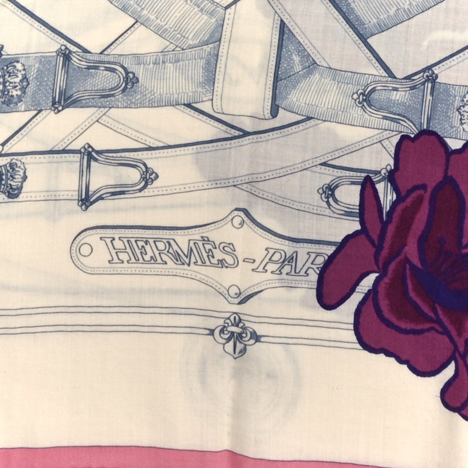 Hermes Cashmere Silk Cavalcadour Shawl 140 Blanc Violet Rose