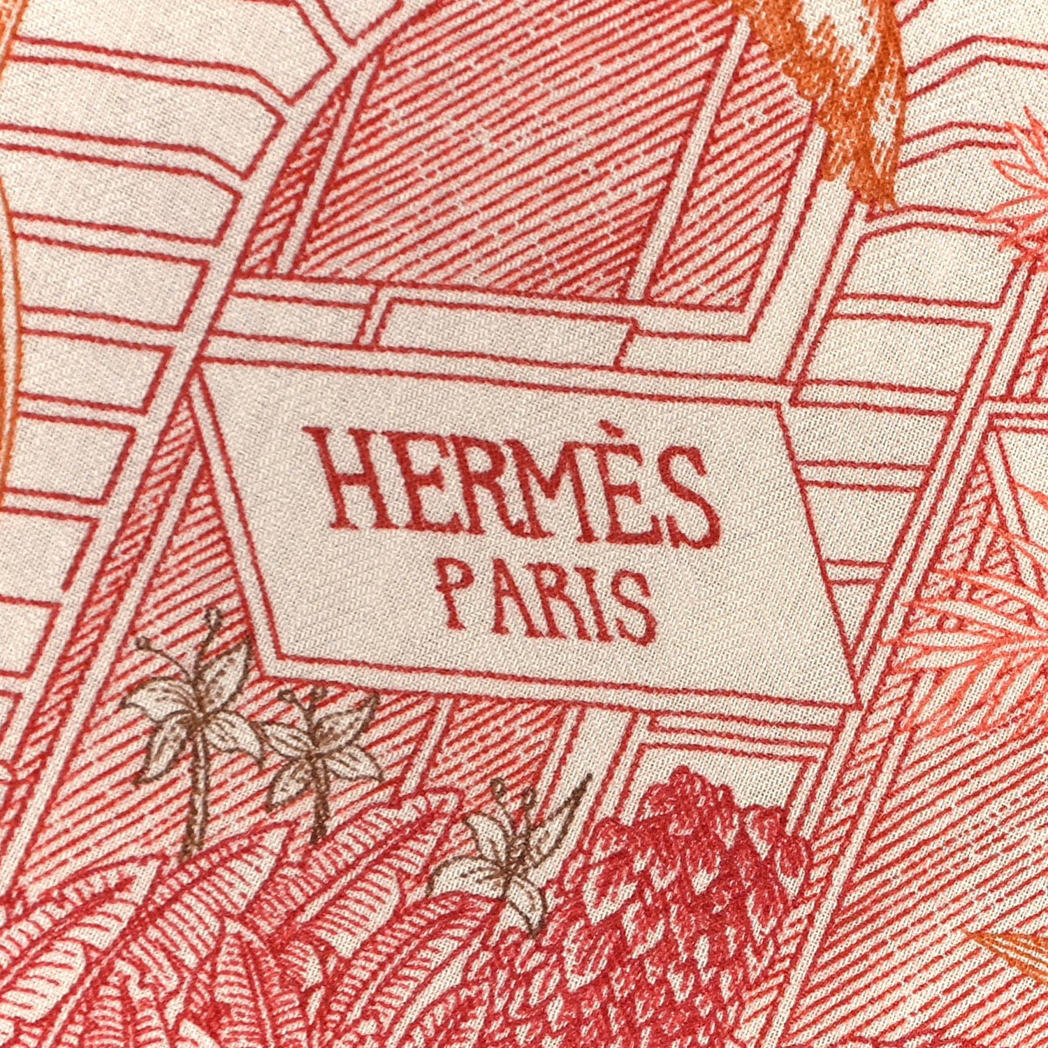 Hermes Cashmere Silk Faubourg Tropical Shawl 140 White Rouge Corail