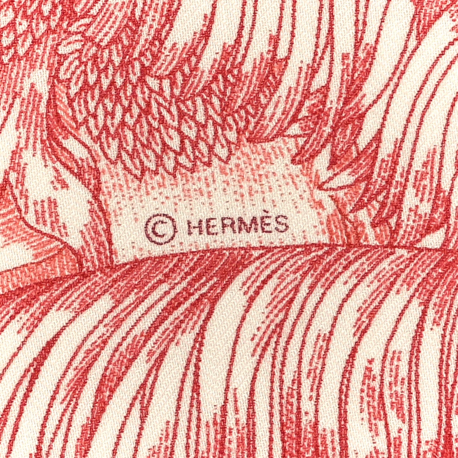 Hermes Cashmere Silk Faubourg Tropical Shawl 140 White Rouge Corail