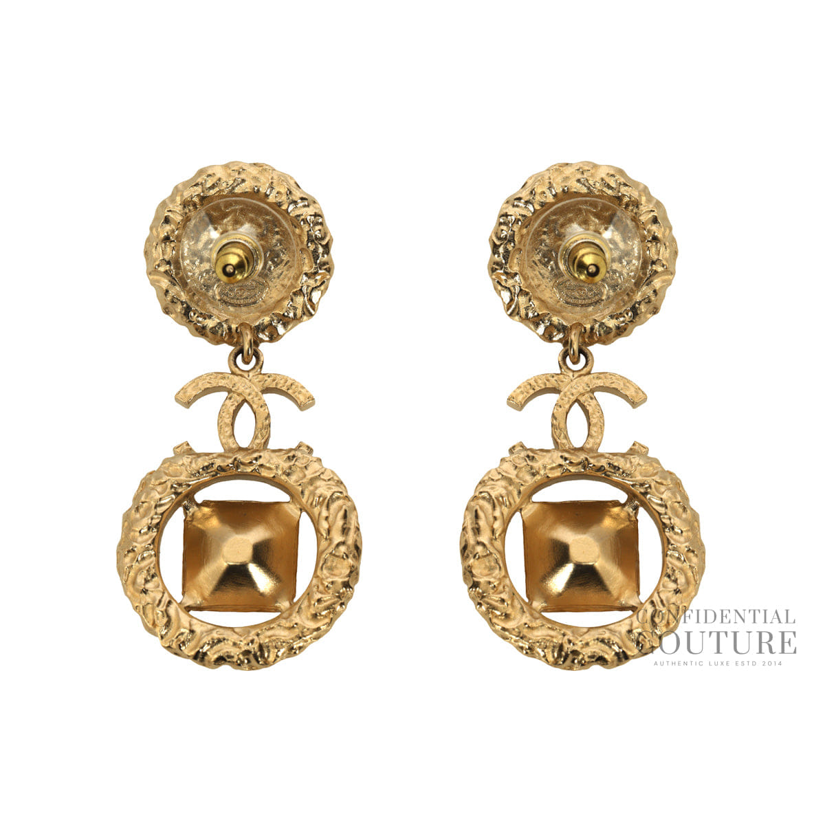 Chanel Gold Metal Crystal and Pearl CC Dangle Earrings