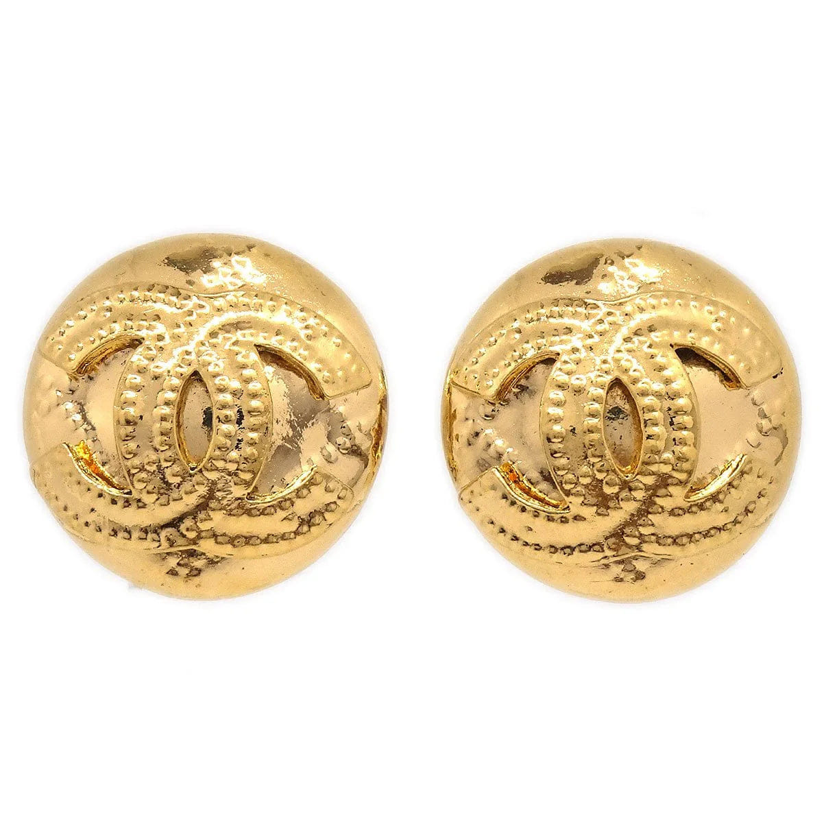 Chanel 1994 Gold Quilted CC Round Earrings Small