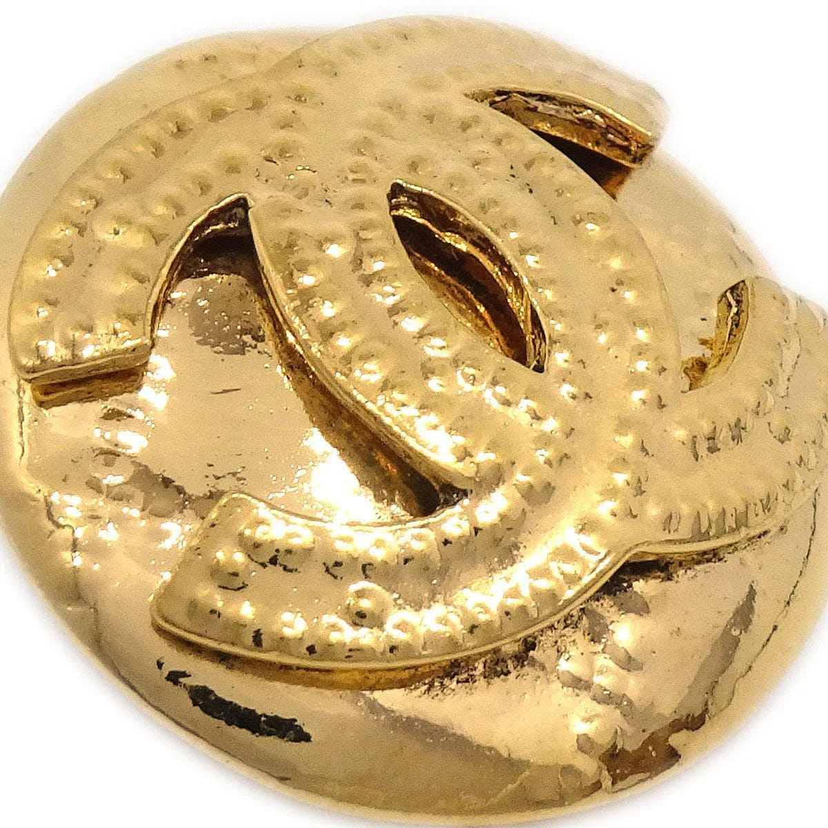 Chanel 1994 Gold Quilted CC Round Earrings Small