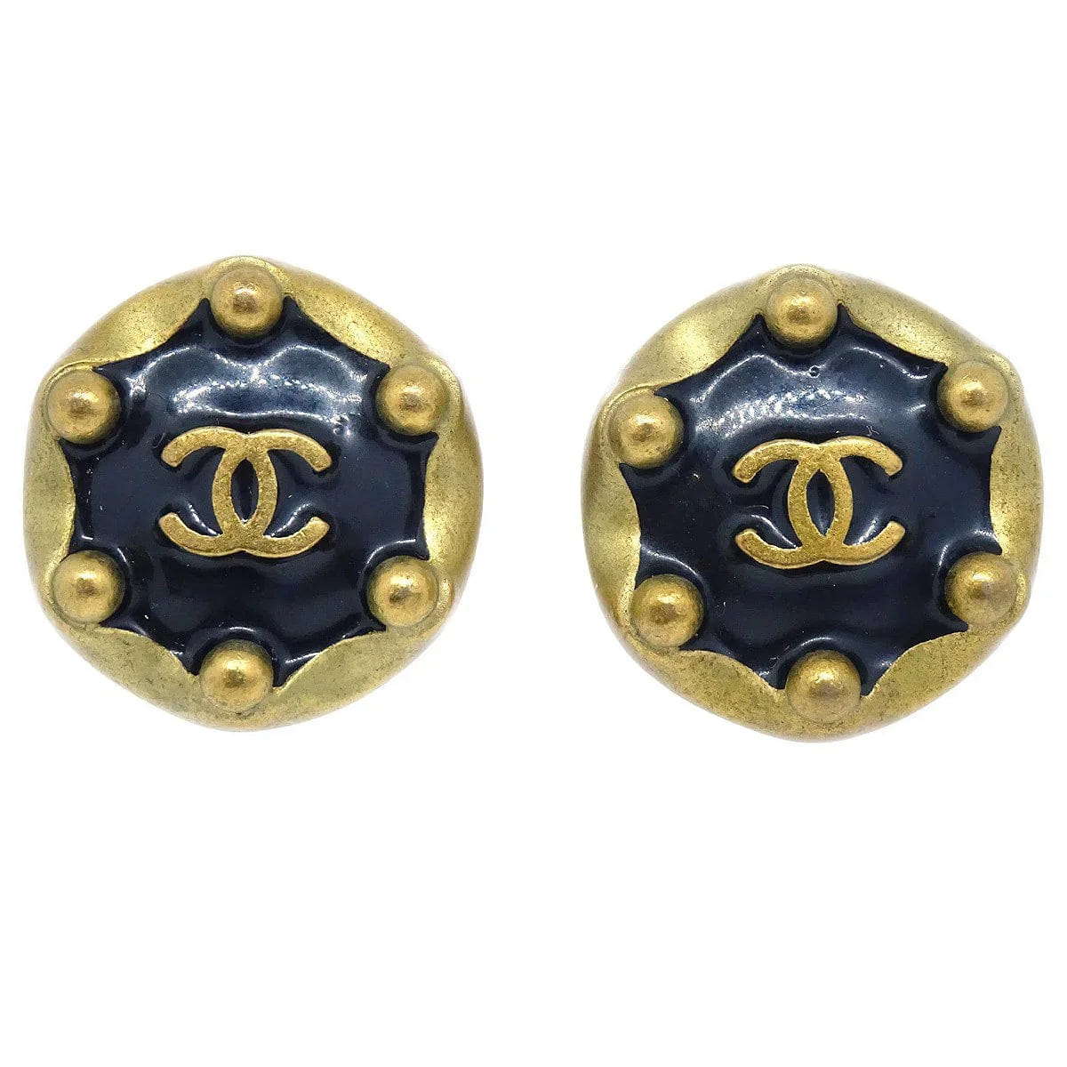 Chanel Black & Gold CC Earrings 94A