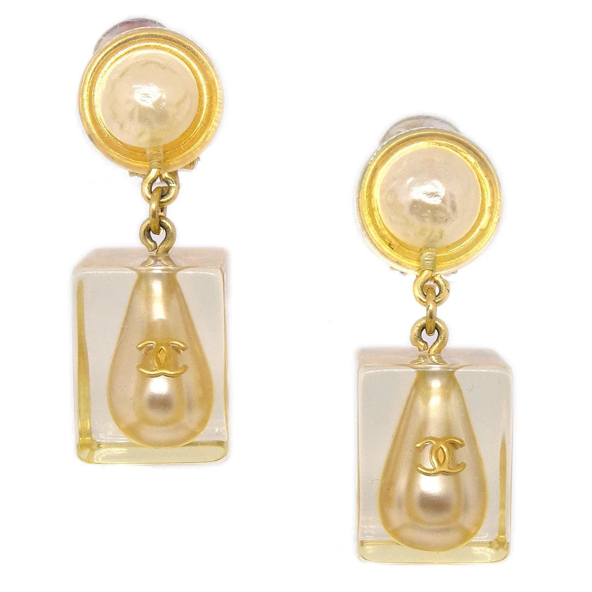 Chanel 1997 Teardrop CC Pearl Earrings