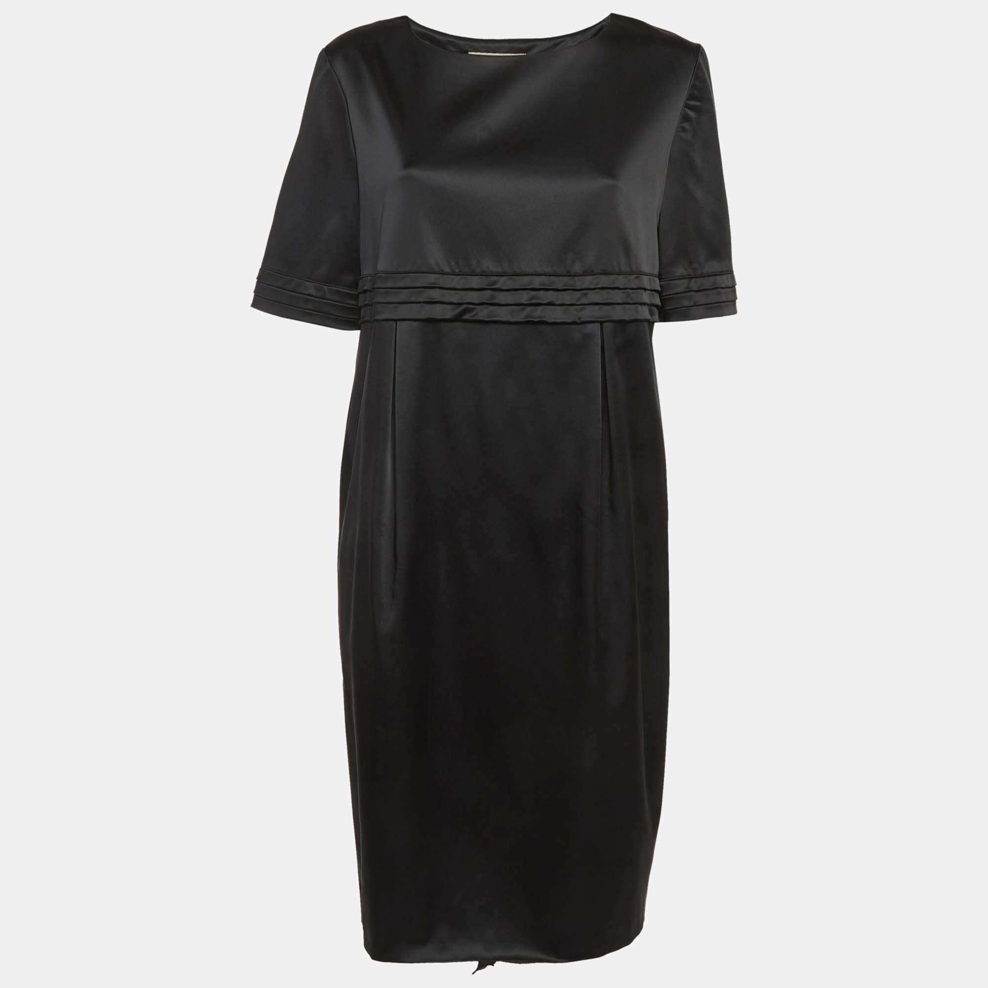 Burberry Black Satin Pleated Midi Dress