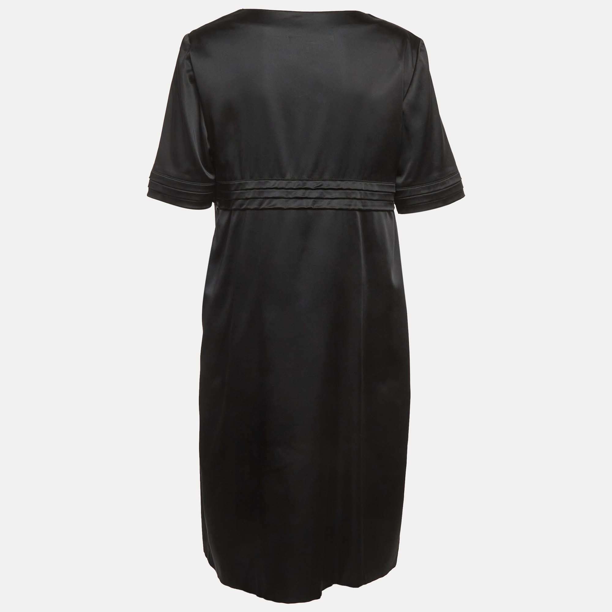 Burberry Black Satin Pleated Midi Dress