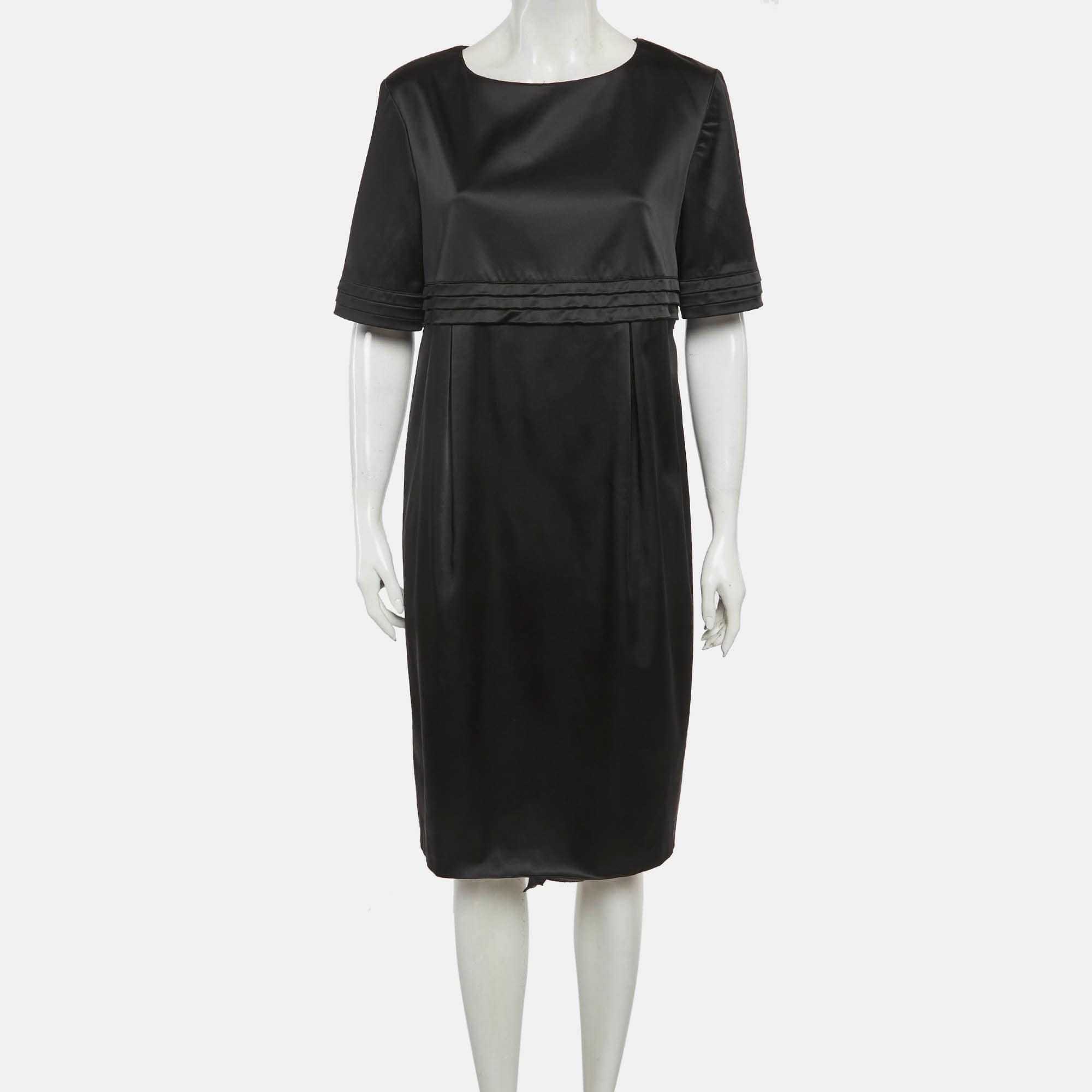 Burberry Black Satin Pleated Midi Dress