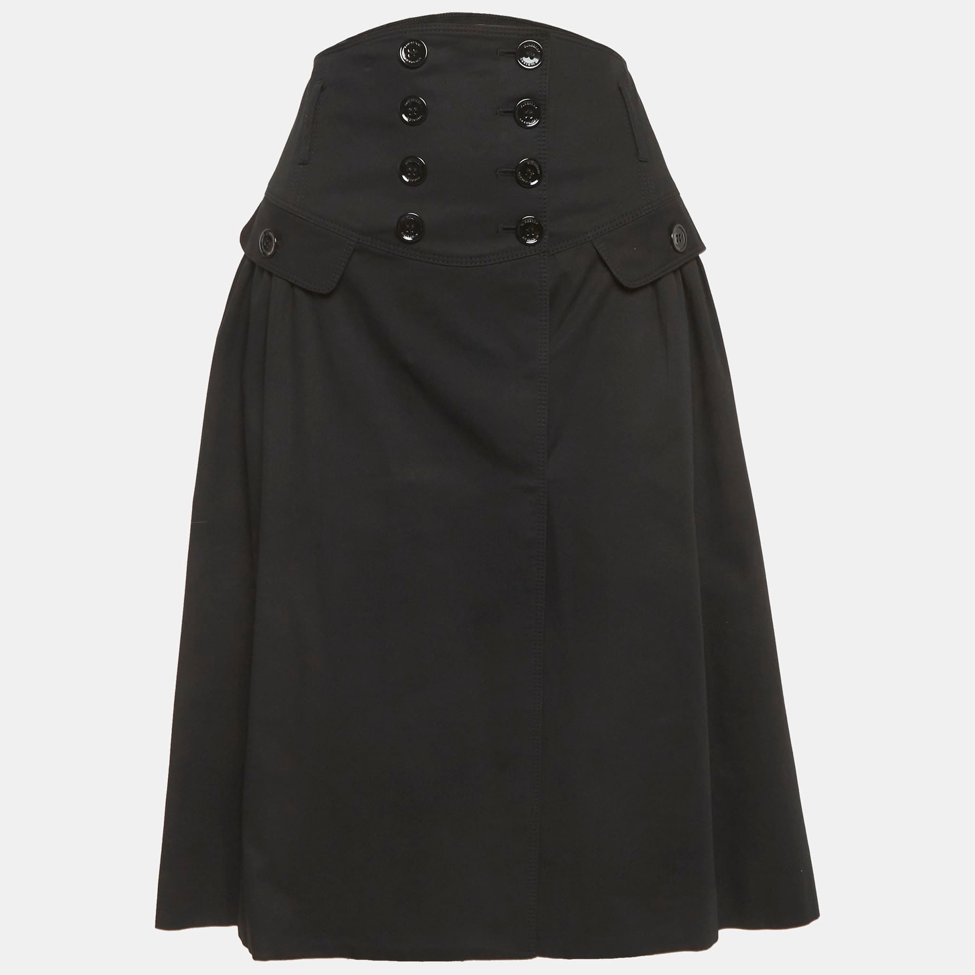 Burberry Black Gabardine Buttoned Pencil Skirt