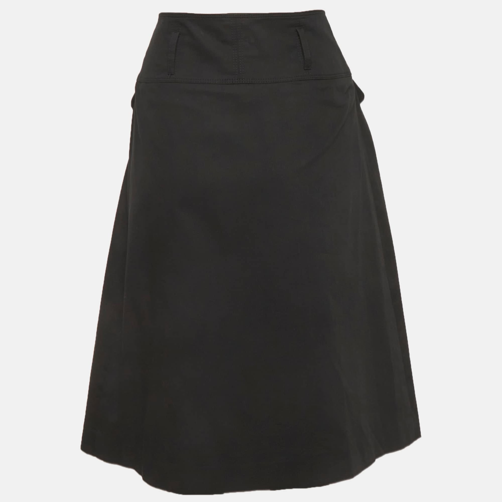Burberry Black Gabardine Buttoned Pencil Skirt