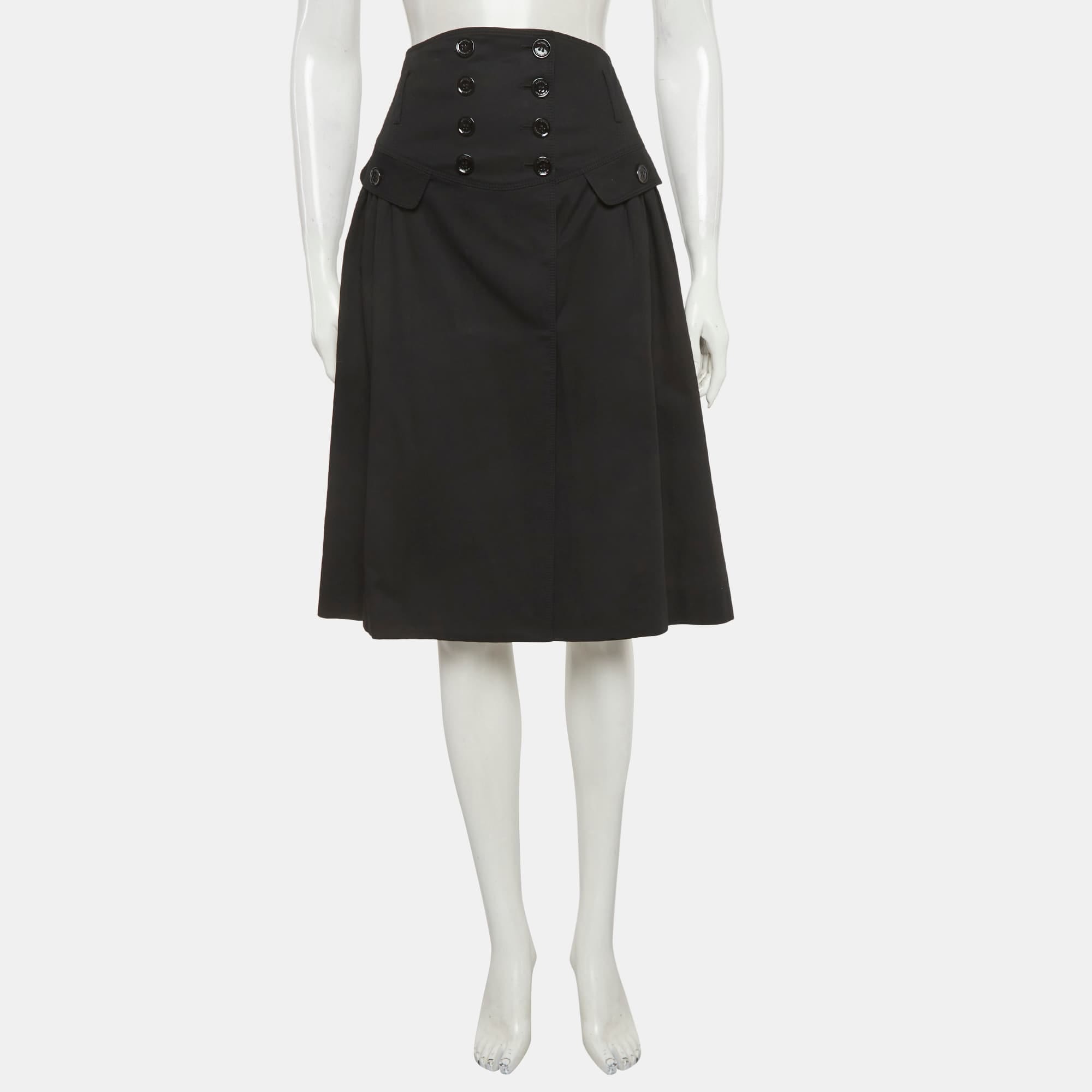 Burberry Black Gabardine Buttoned Pencil Skirt
