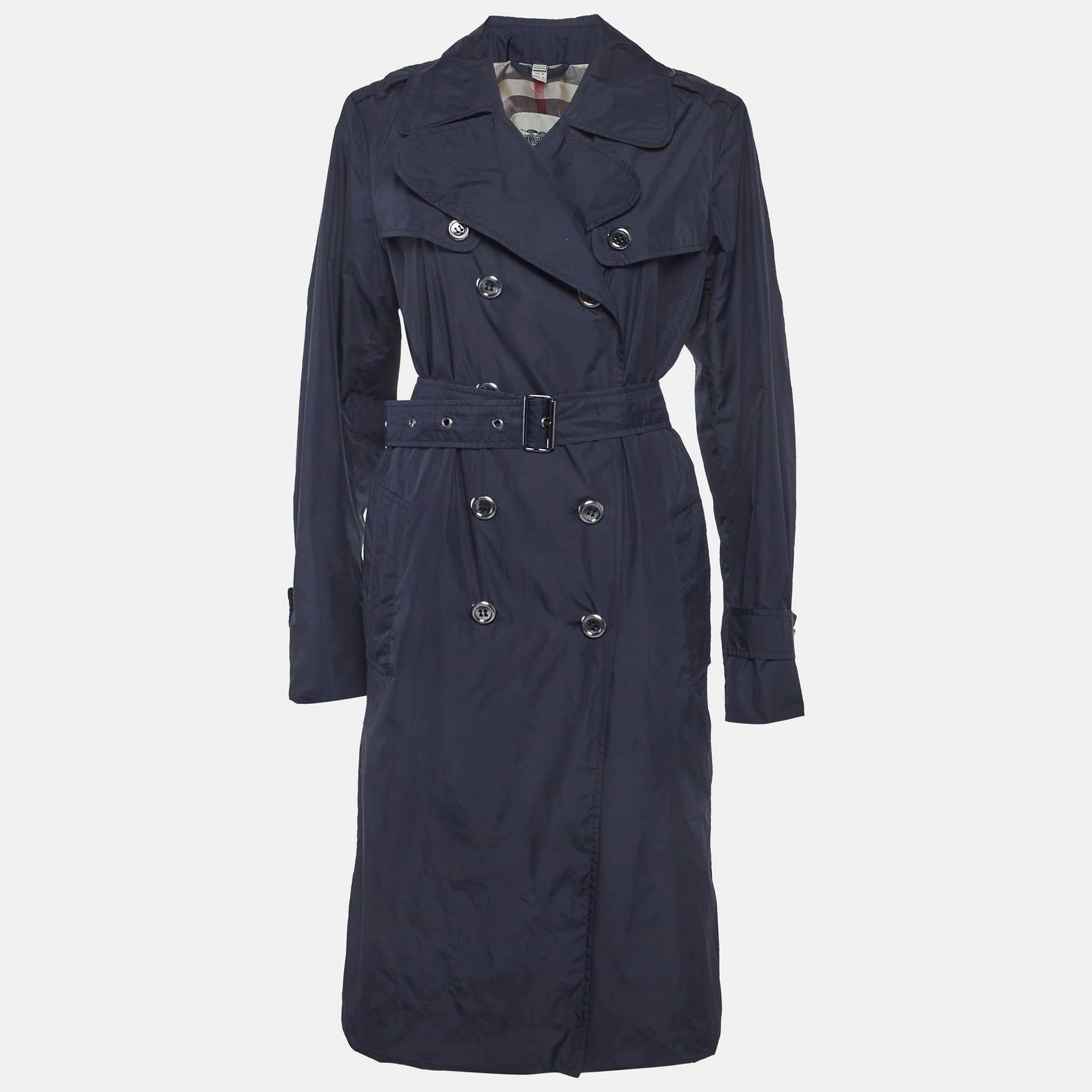 Burberry Blue Nylon Double Breasted Coat