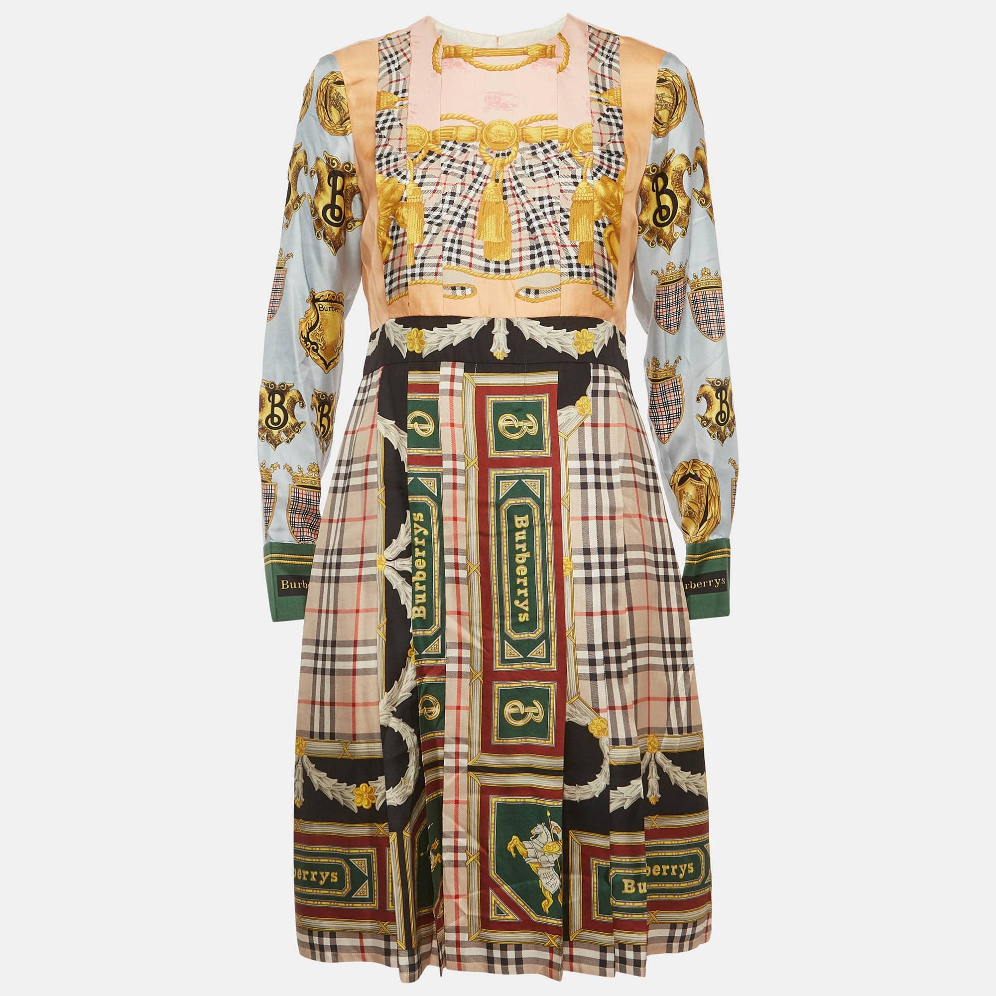 Burberry Multicolor Archive Scarf Print Silk Pleated Midi Dress