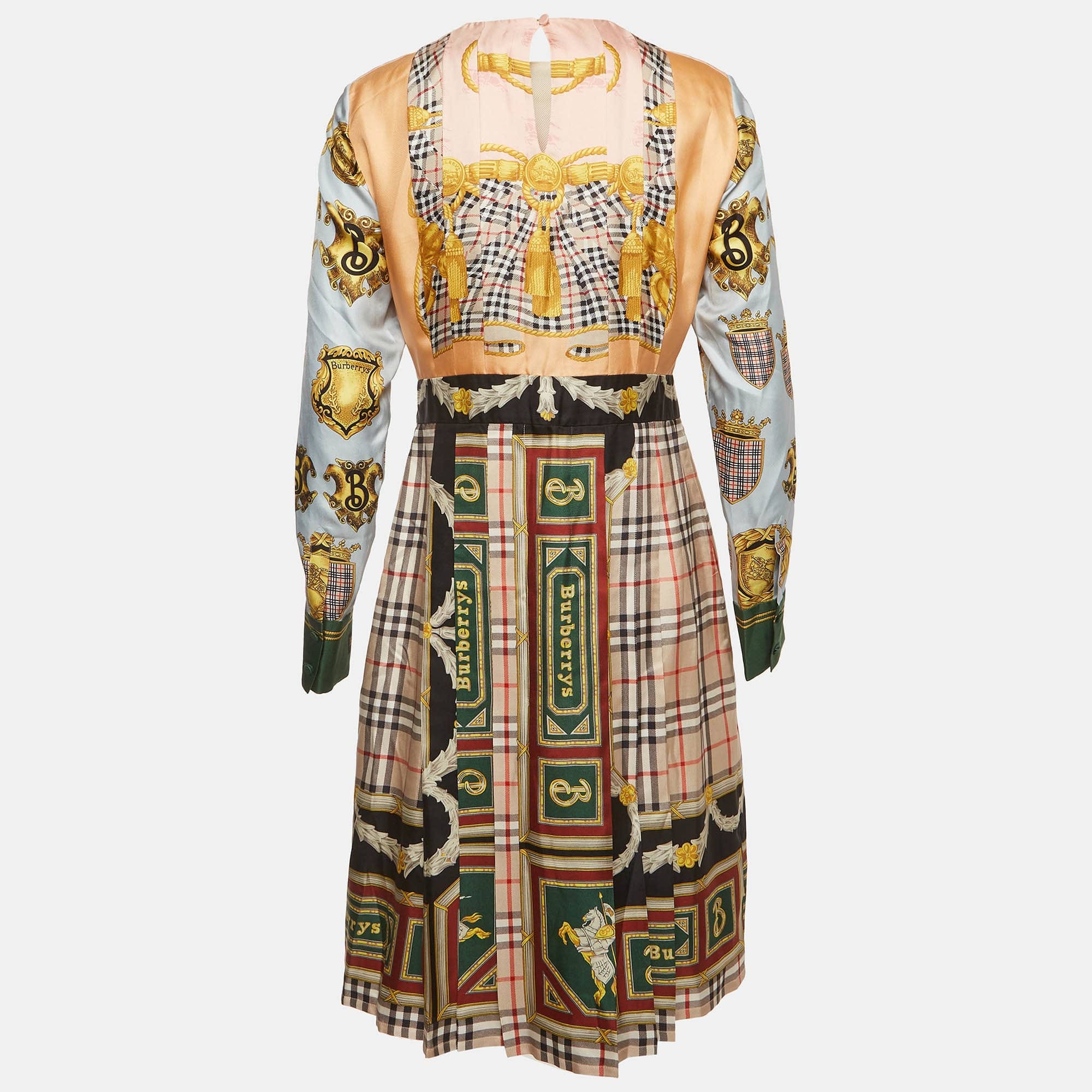 Burberry Multicolor Archive Scarf Print Silk Pleated Midi Dress