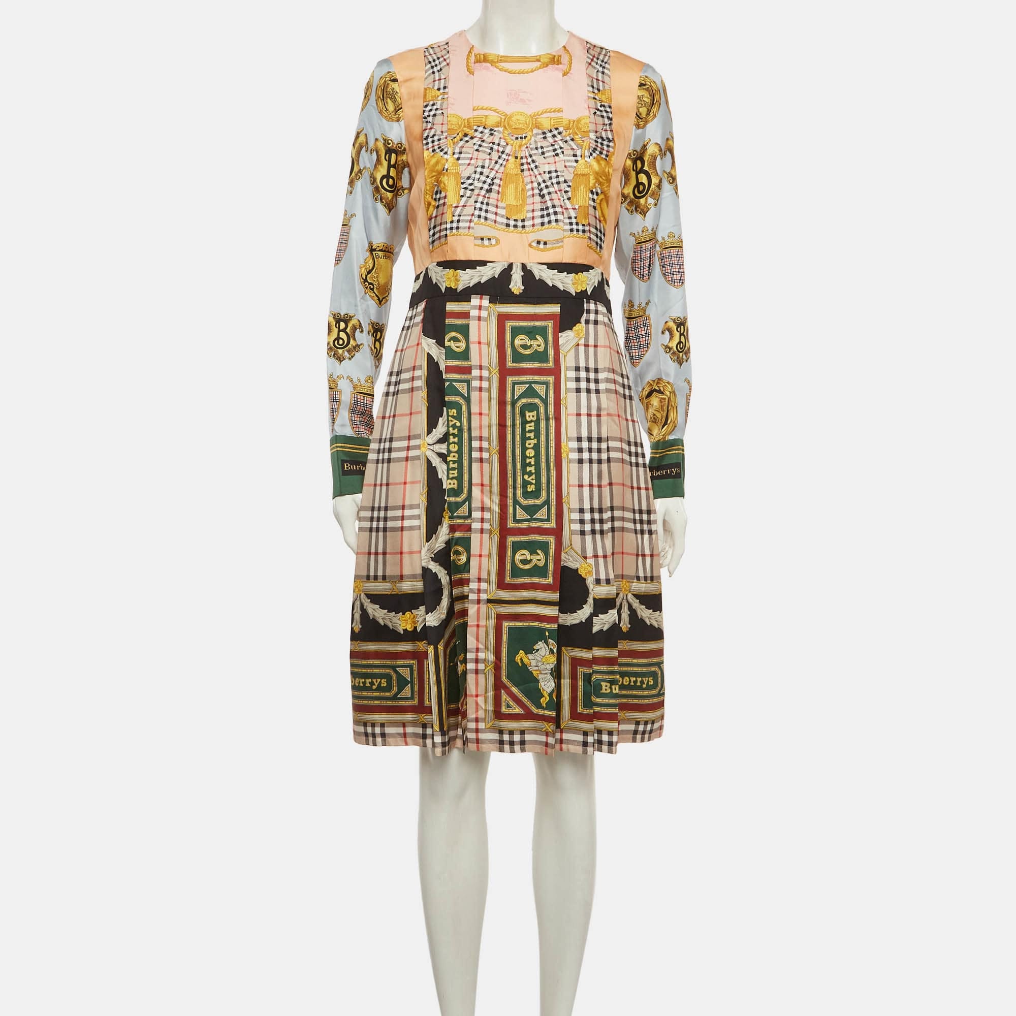 Burberry Multicolor Archive Scarf Print Silk Pleated Midi Dress