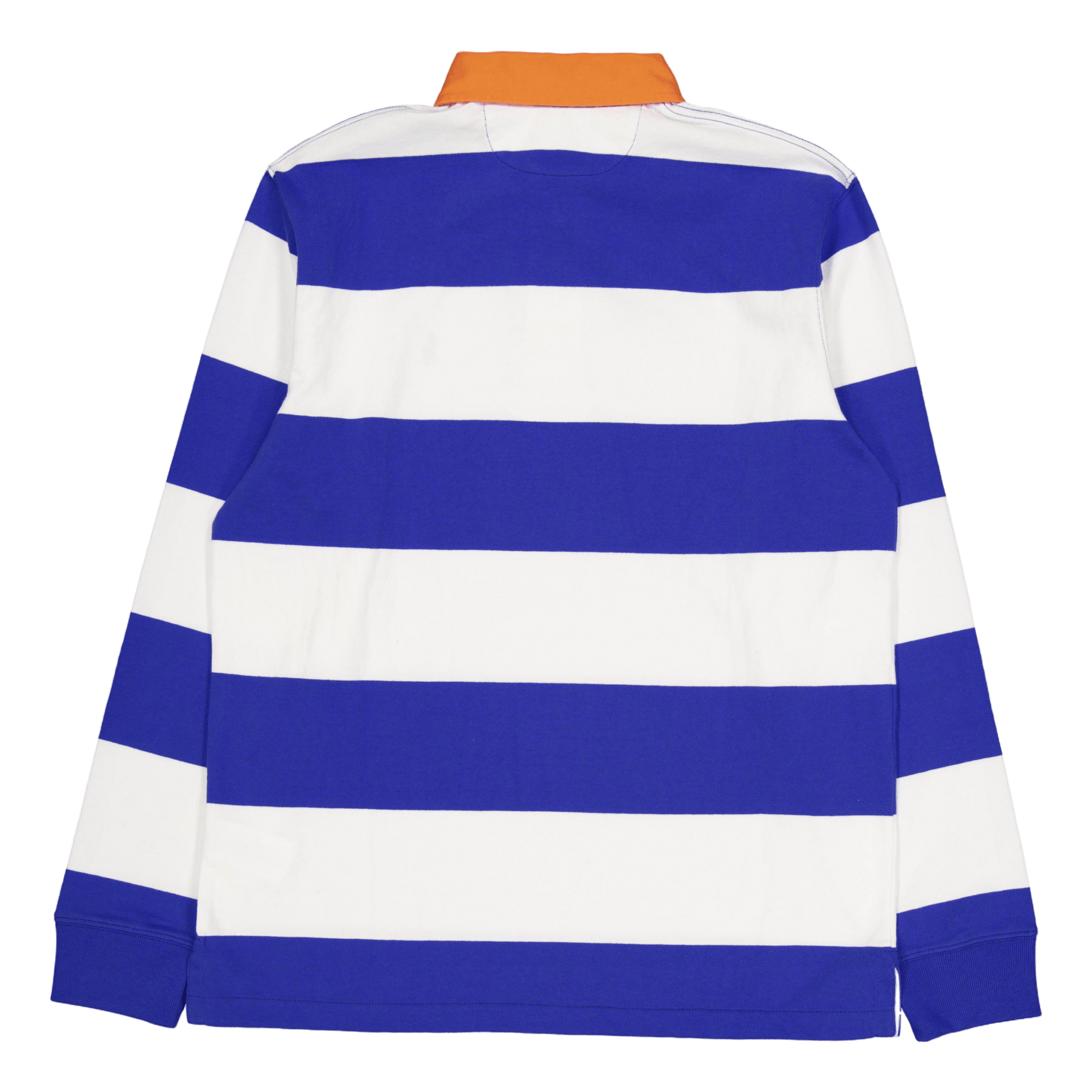 Polo Ralph Lauren Classic Fit Striped Jersey Rugby Shirt New Iris Blue / White