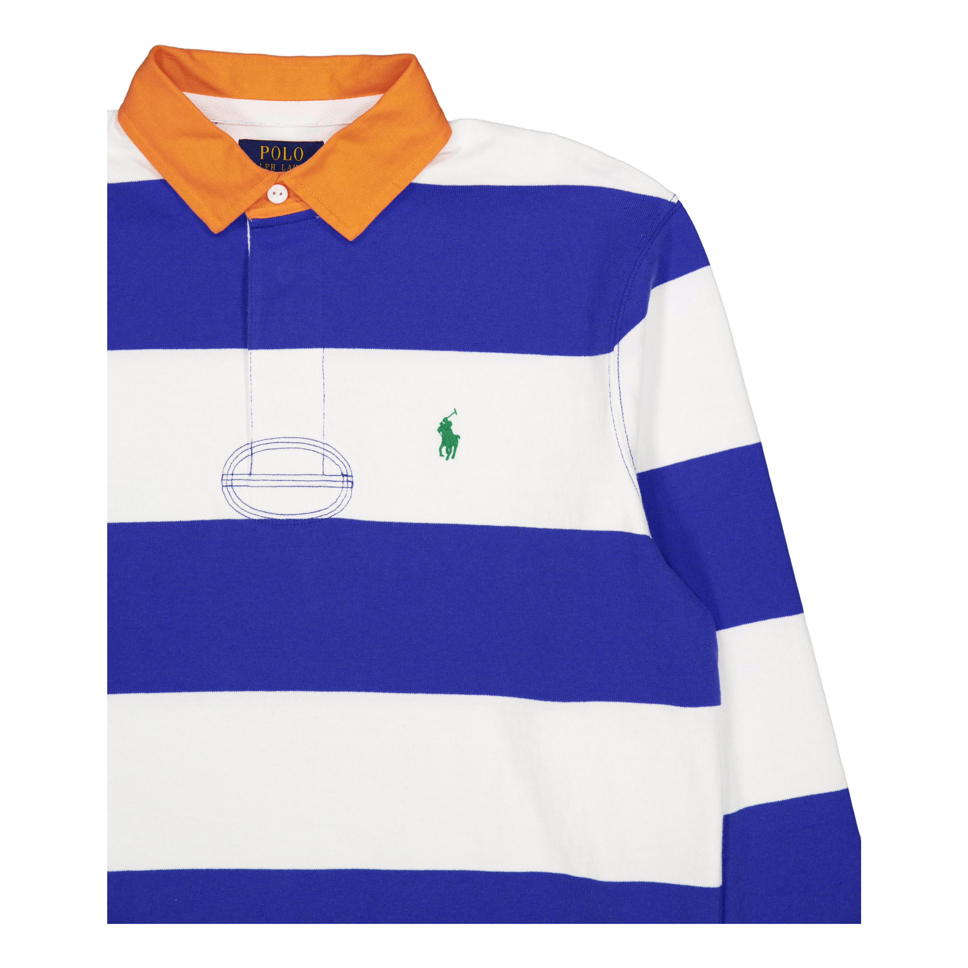 Polo Ralph Lauren Classic Fit Striped Jersey Rugby Shirt New Iris Blue / White