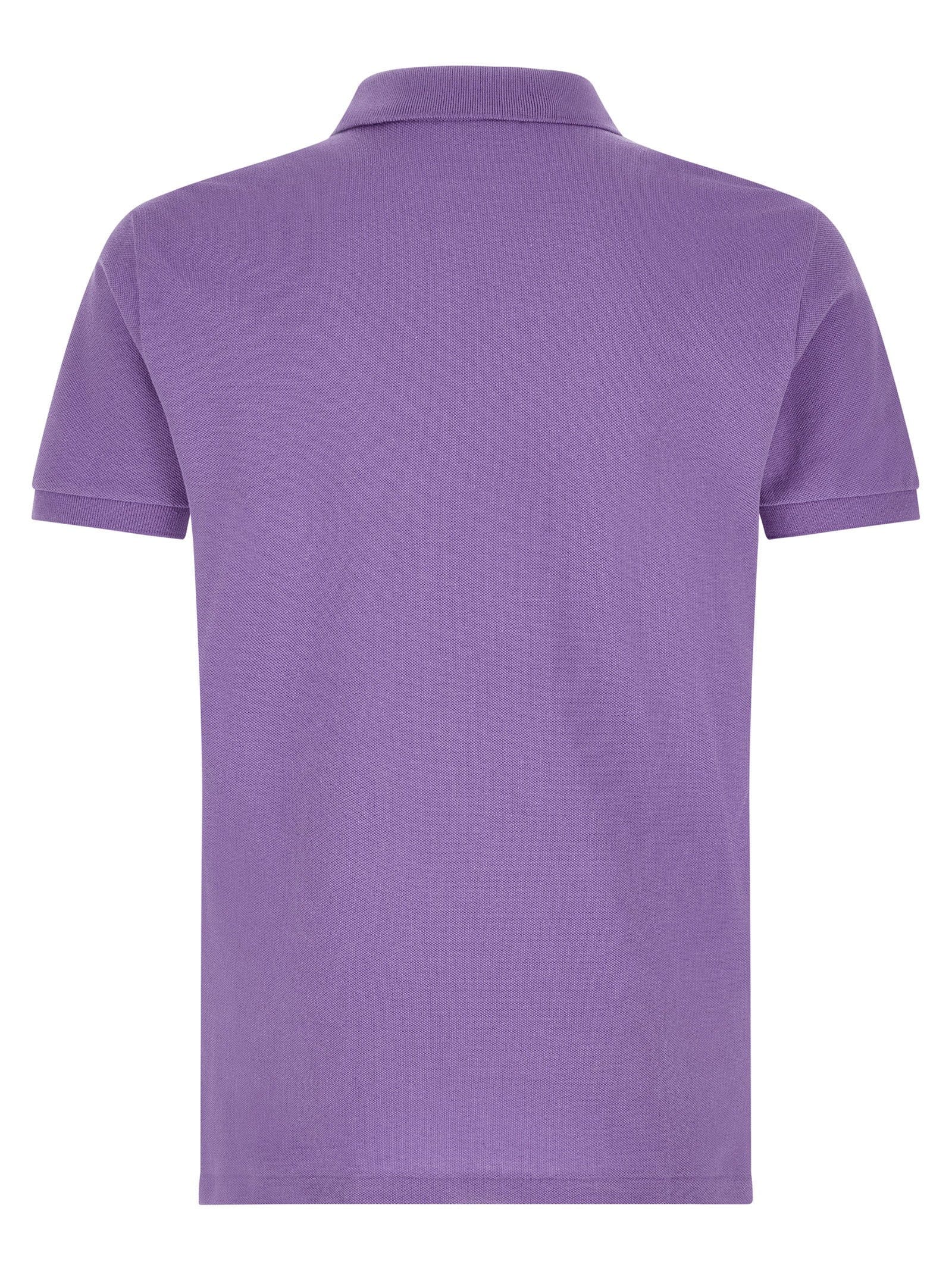 Polo Ralph Lauren Logo - Embroidered Piqué Cotton Polo Shirt — Purple