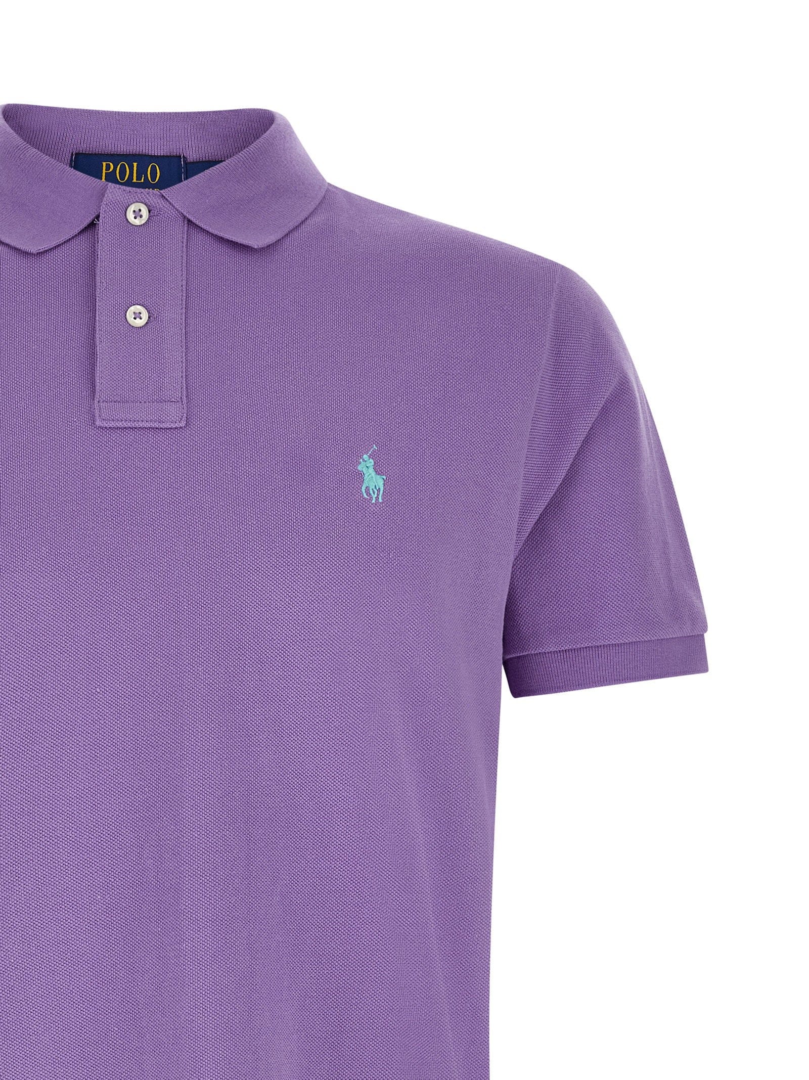 Polo Ralph Lauren Logo - Embroidered Piqué Cotton Polo Shirt — Purple