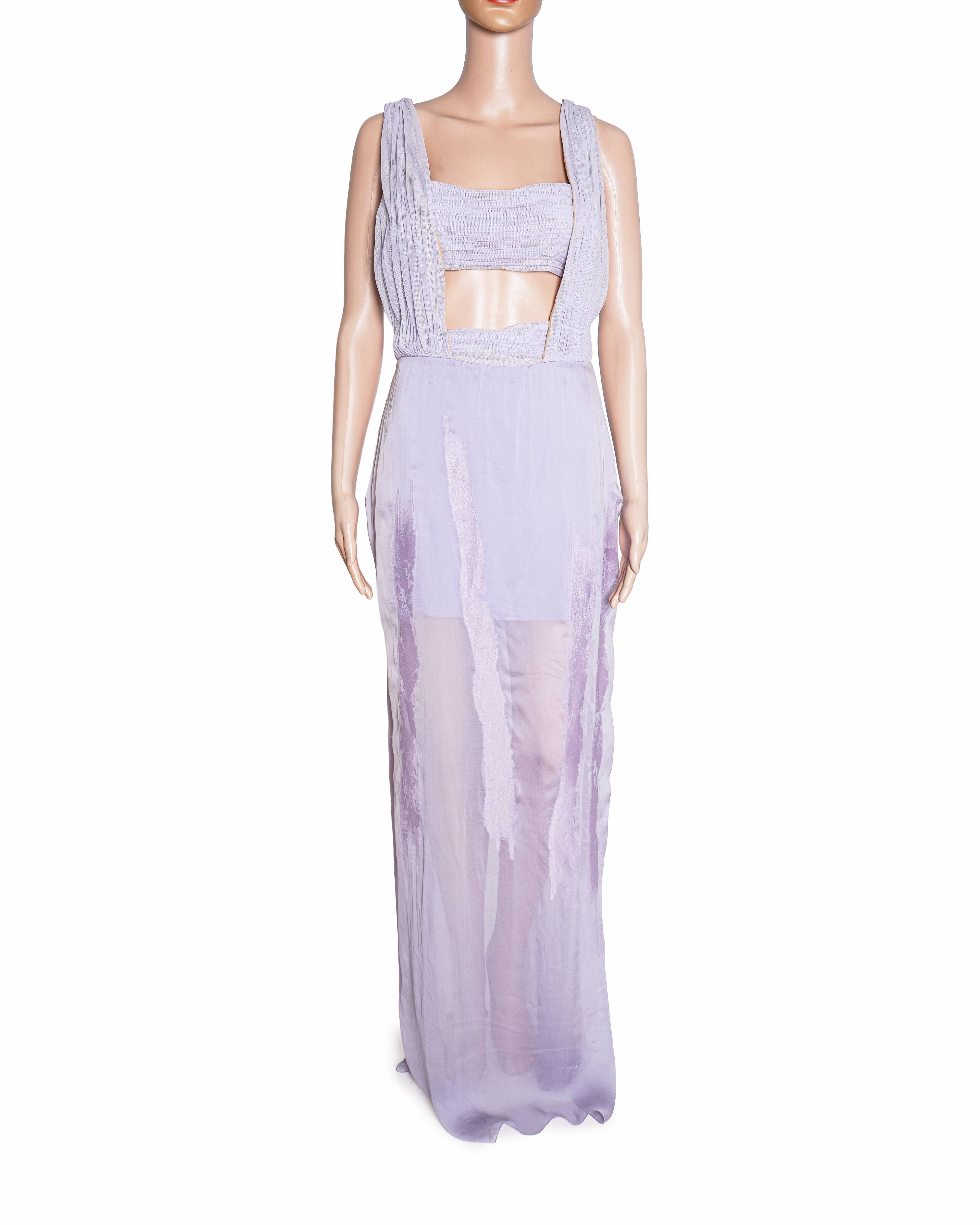 Versace Silk Cut - Out Maxi Dress In Lavender