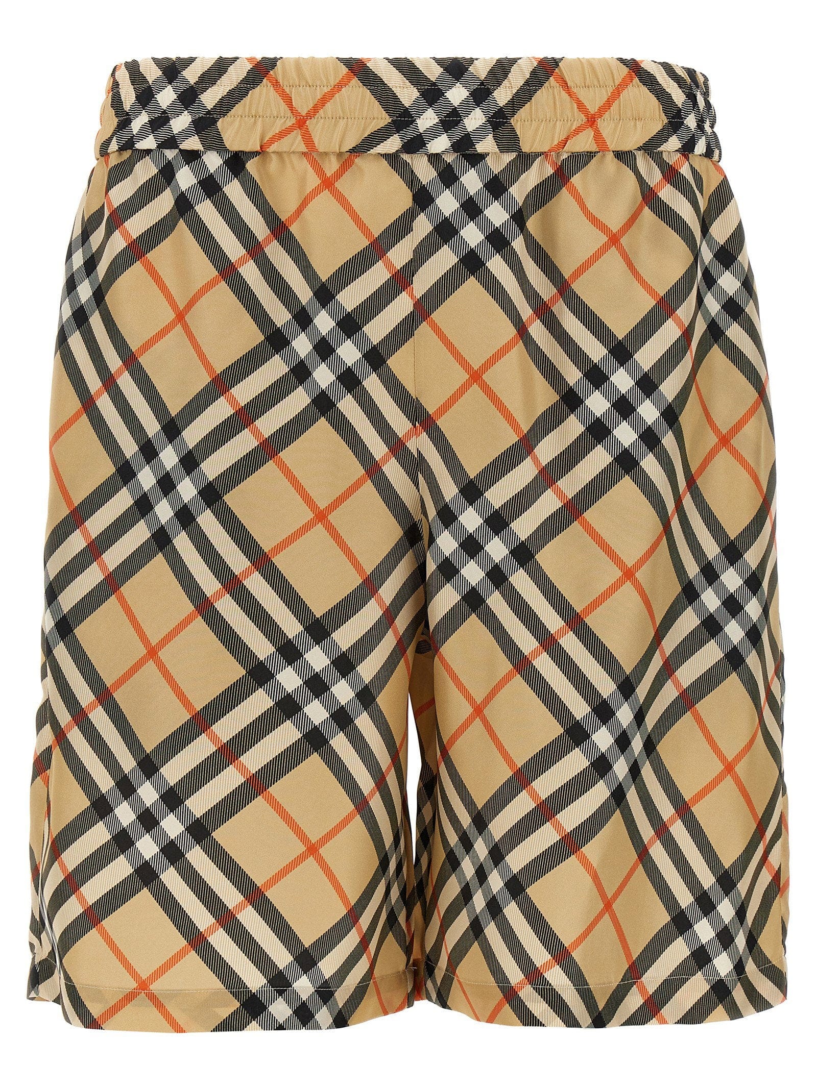 Burberry Burberry Check Silk Bermuda Shorts — Beige