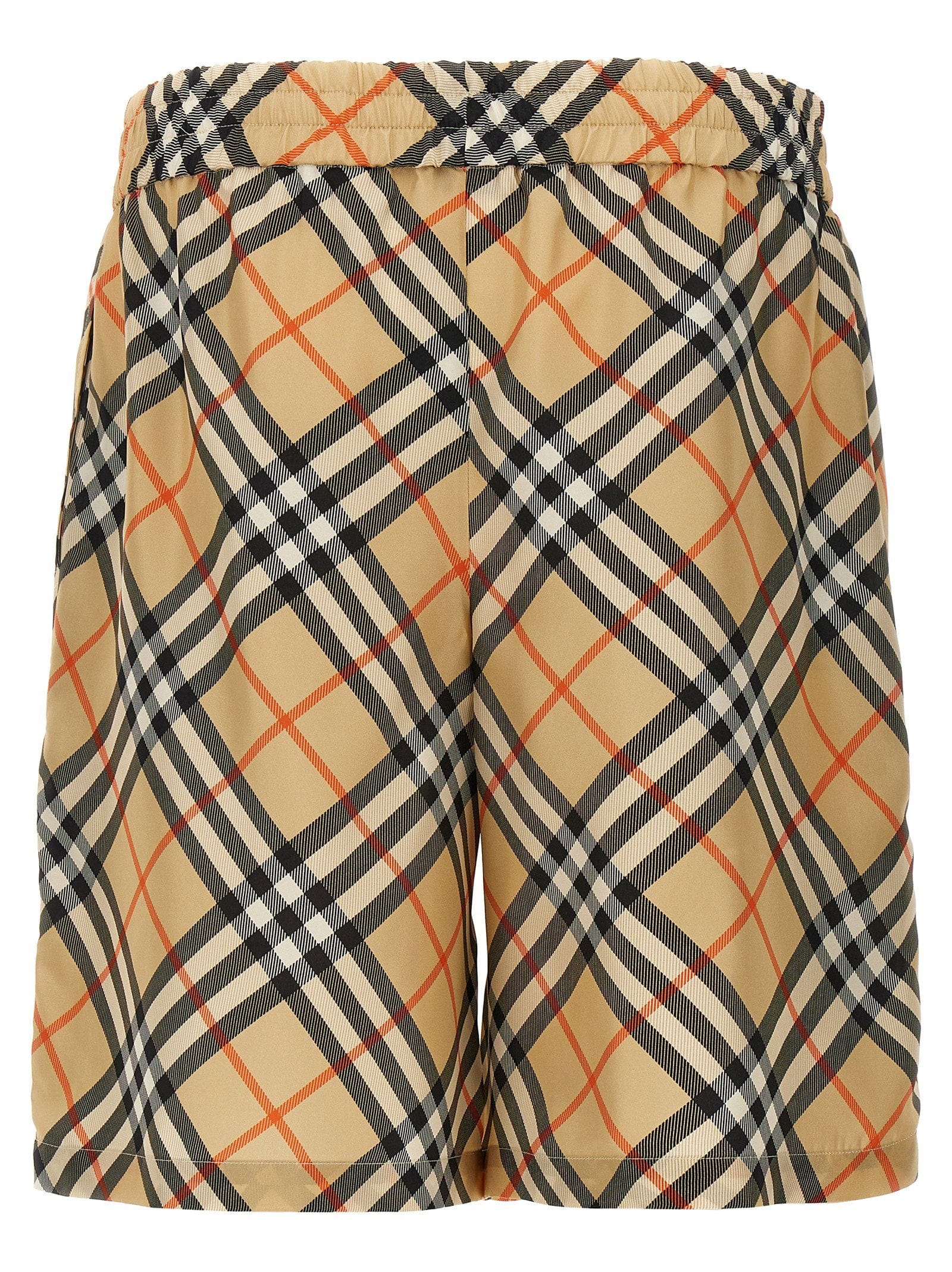 Burberry Burberry Check Silk Bermuda Shorts — Beige