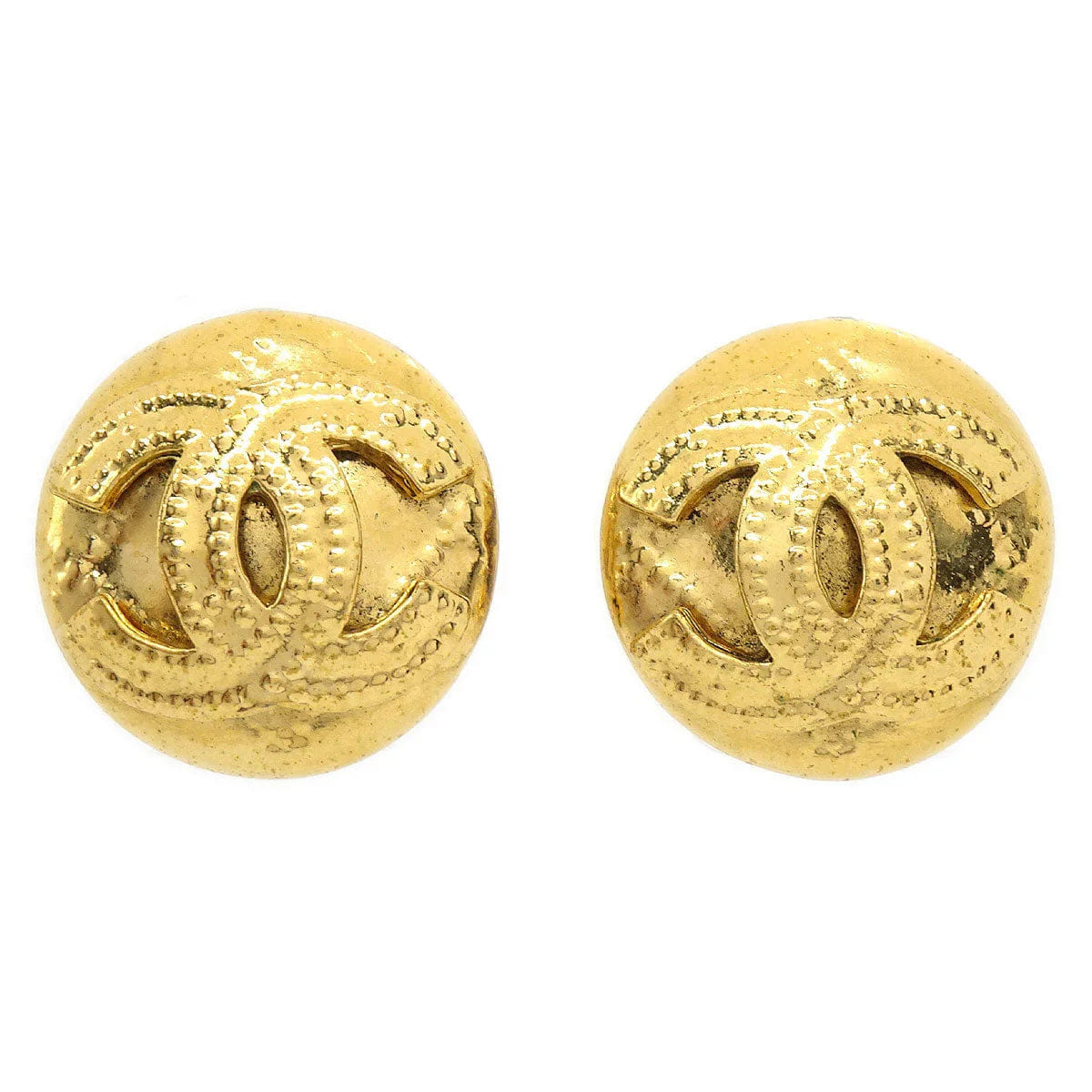 Chanel 1994 Quilted Button Earrings Gold Small