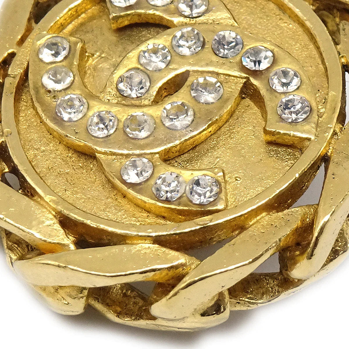 Chanel Button Rhinestone Earrings Clip - On 23 Gold