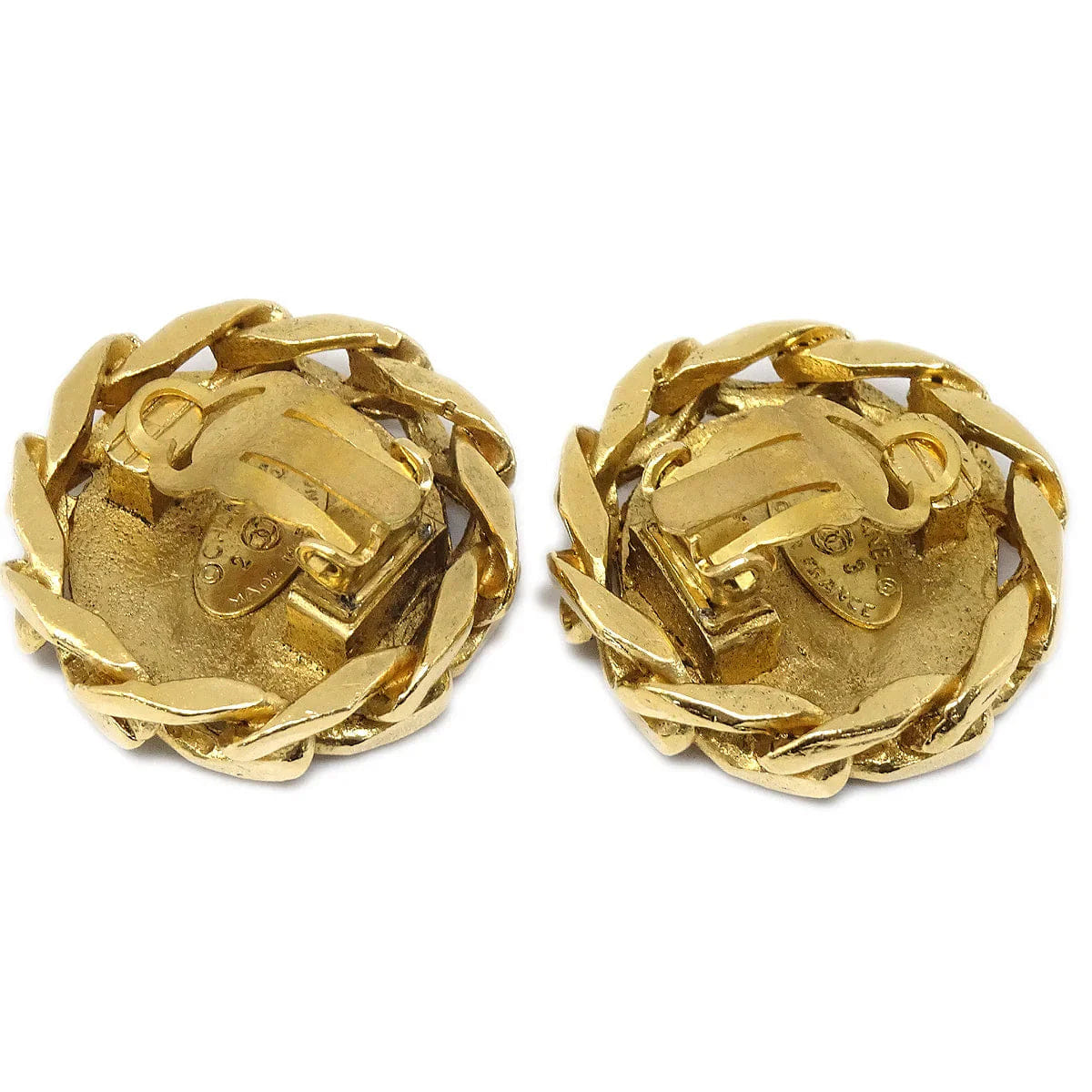 Chanel Button Rhinestone Earrings Clip - On 23 Gold