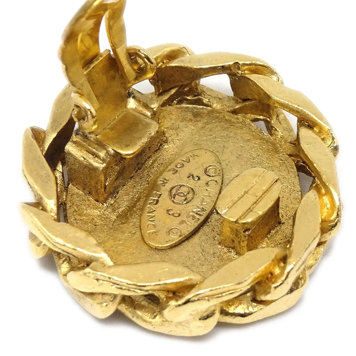 Chanel Button Rhinestone Earrings Clip - On 23 Gold