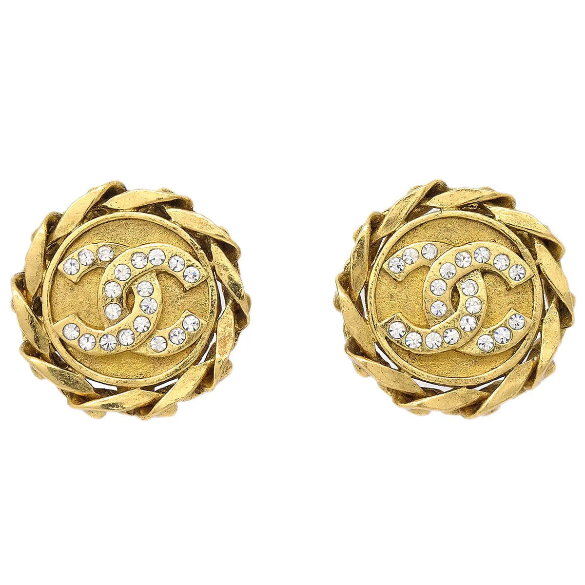 Chanel Rhinestone Earrings Clip - On Gold 23