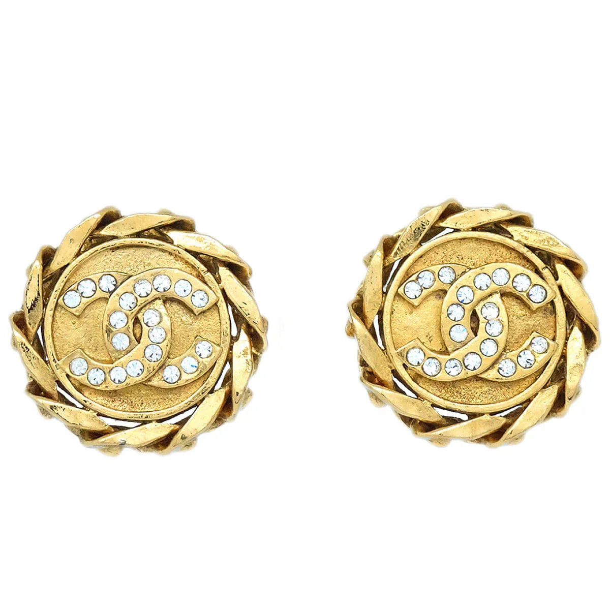 Chanel 1988 Crystal & Gold CC Earrings Clip - On