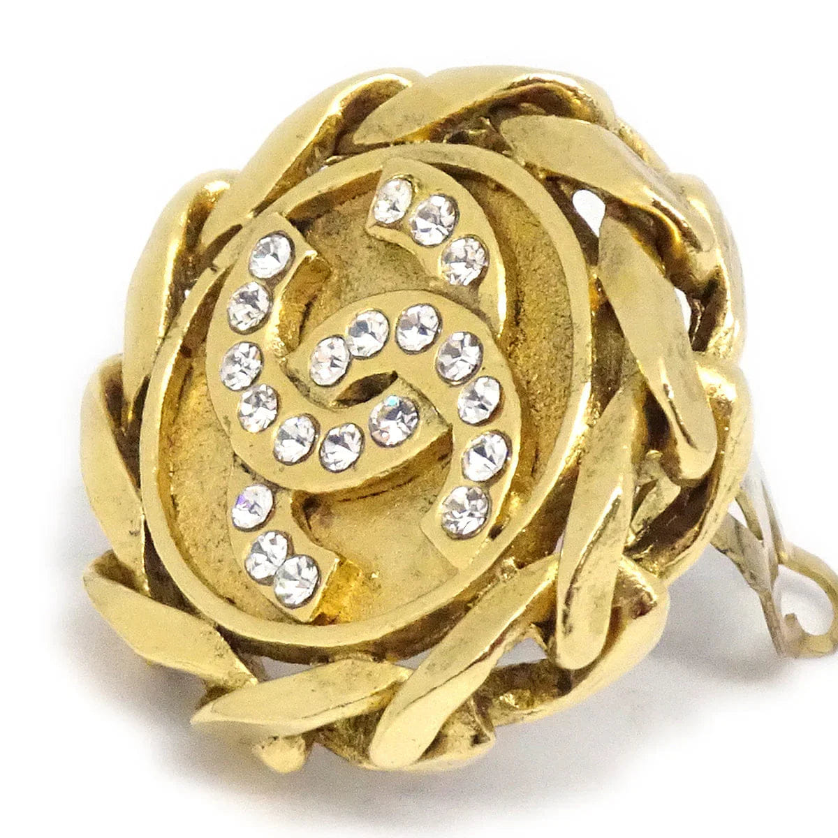 Chanel 1988 Crystal & Gold CC Earrings Clip - On