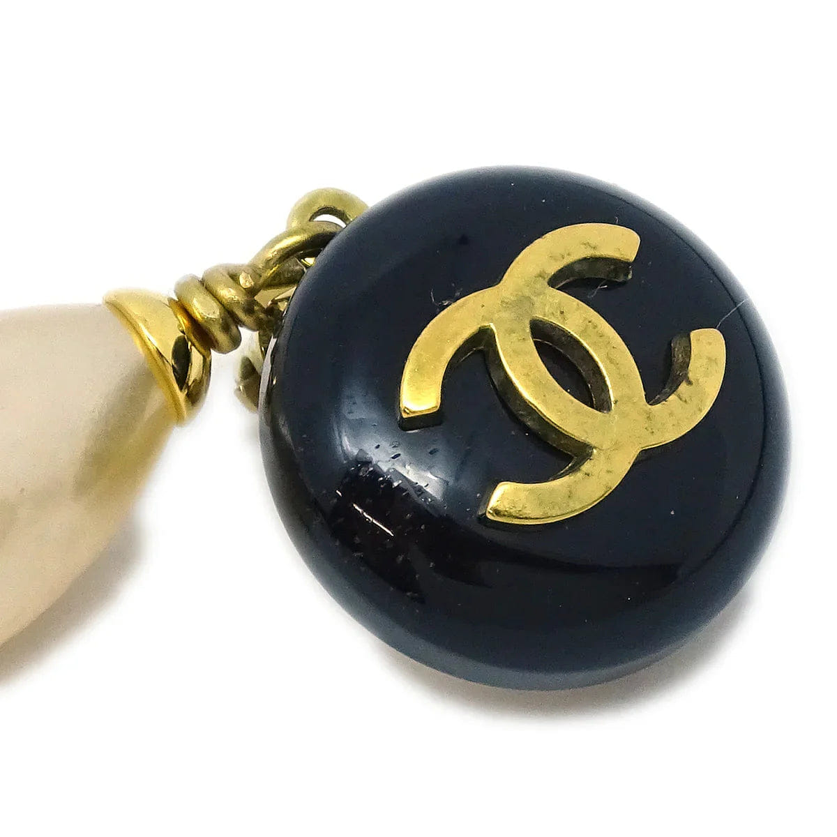 Chanel Artificial Pearl Dangle Earrings Clip - On Black 94P