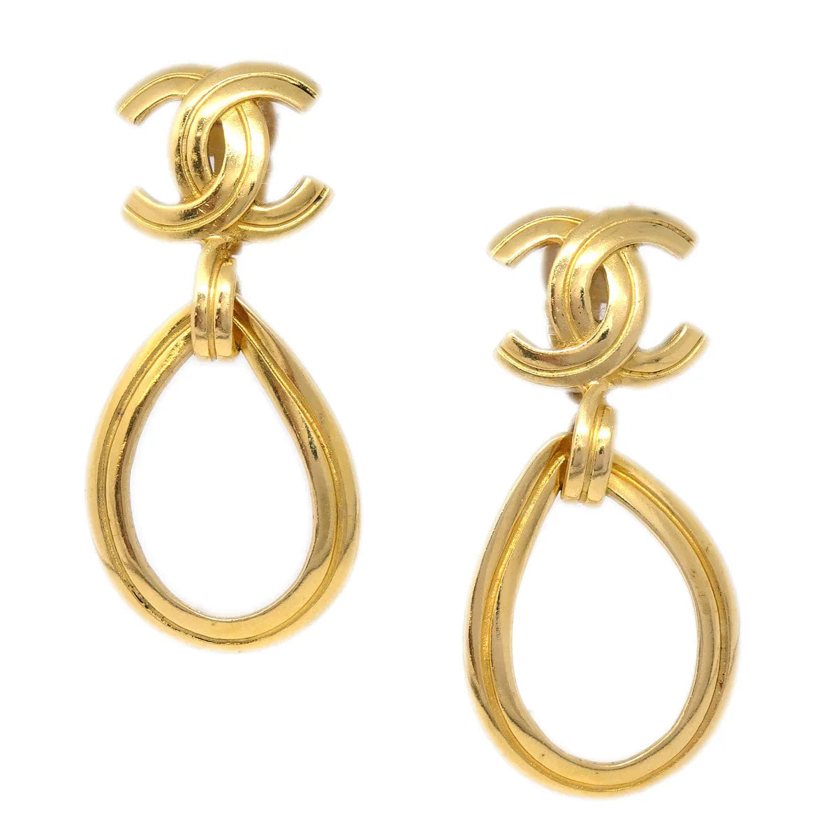 Chanel Dangle Hoop Earrings Gold Clip - On 96P