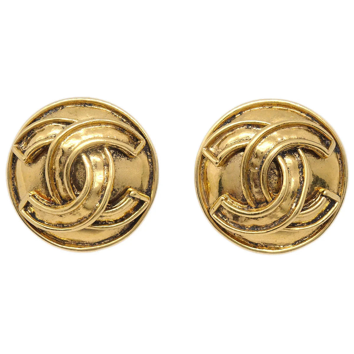 Chanel Button Earrings Clip - On Gold 94P