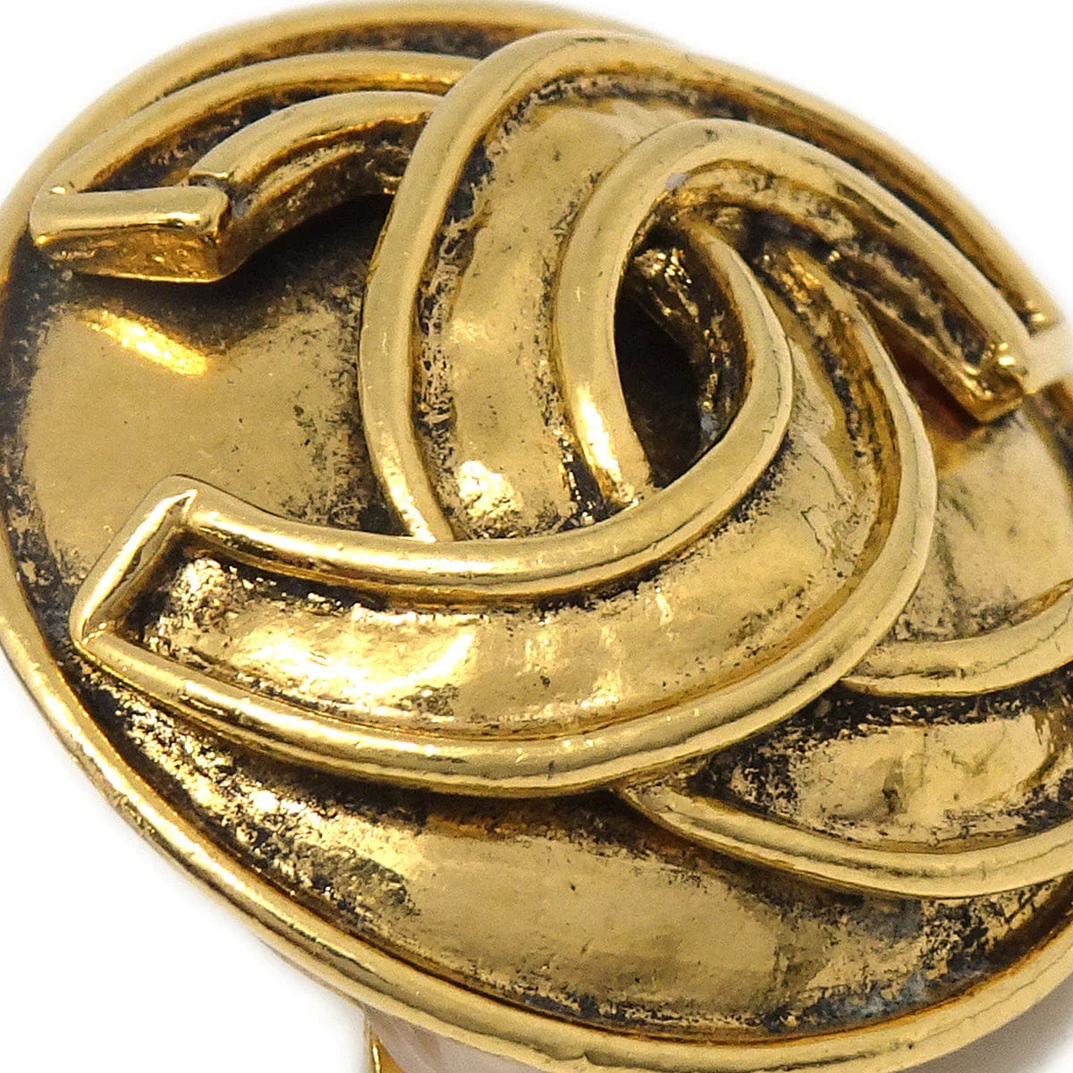 Chanel Button Earrings Clip - On Gold 94P
