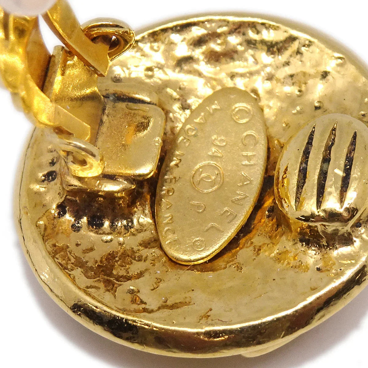Chanel Button Earrings Clip - On Gold 94P