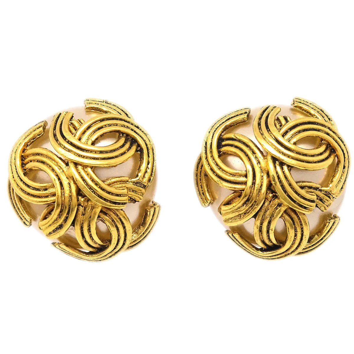 Chanel Gold Triple CC Artificial Pearl Earrings Clip - On 94A