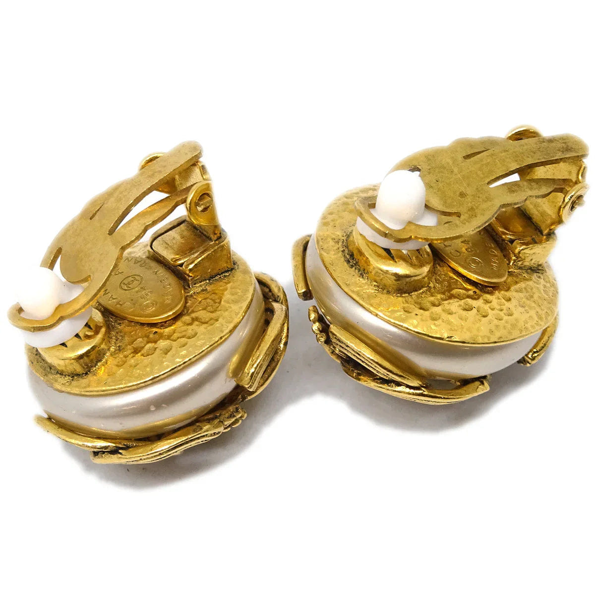 Chanel Gold Triple CC Artificial Pearl Earrings Clip - On 94A