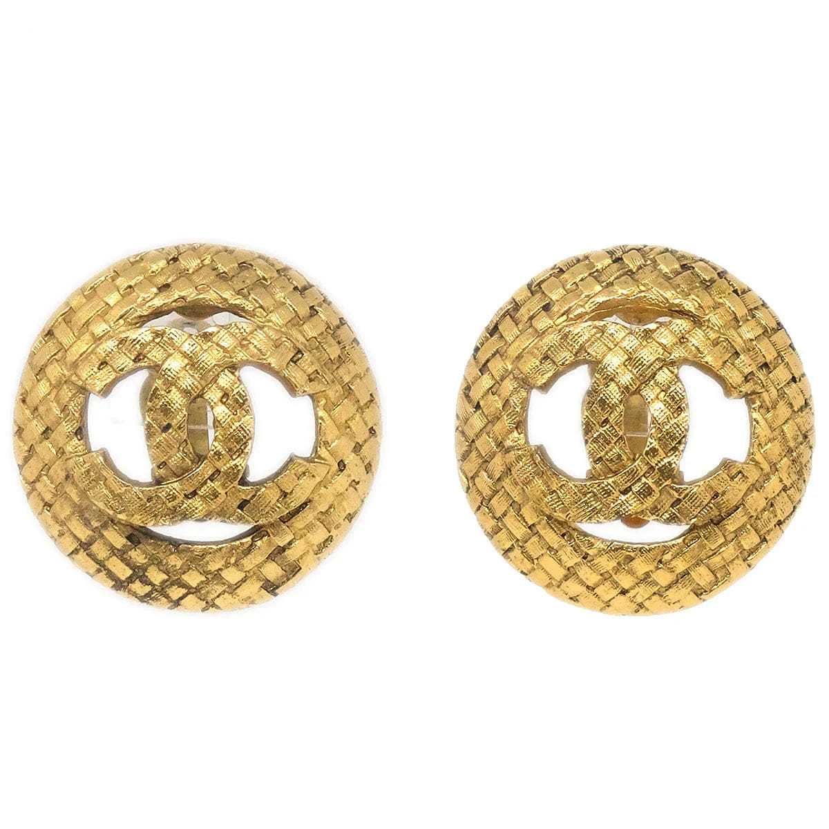 Chanel 1994 Woven CC Cutout Earrings Gold Clip - On 2889