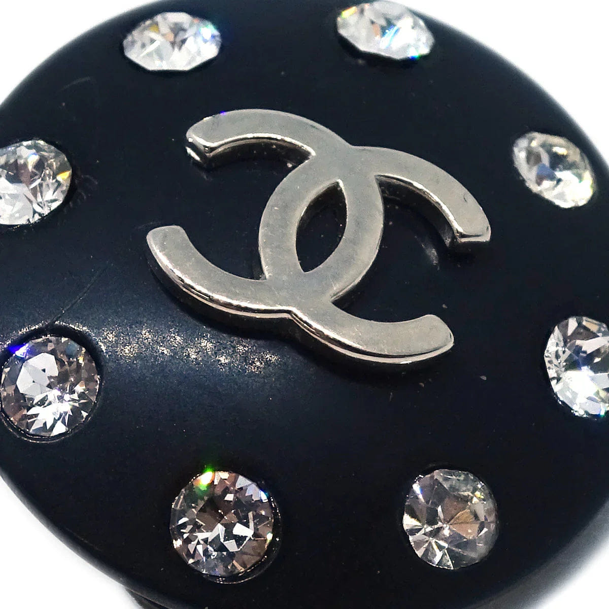 Chanel Button Earrings Clip - On Rhinestone Black 96P
